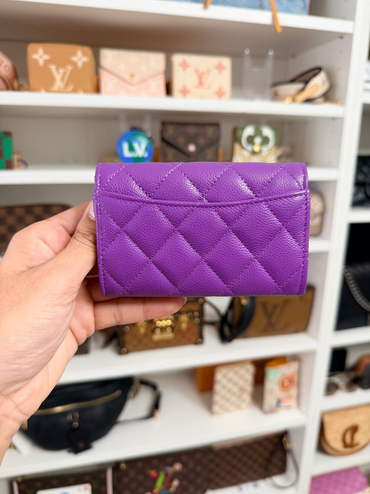 Chanel Caviar Purple Flap Card Holder