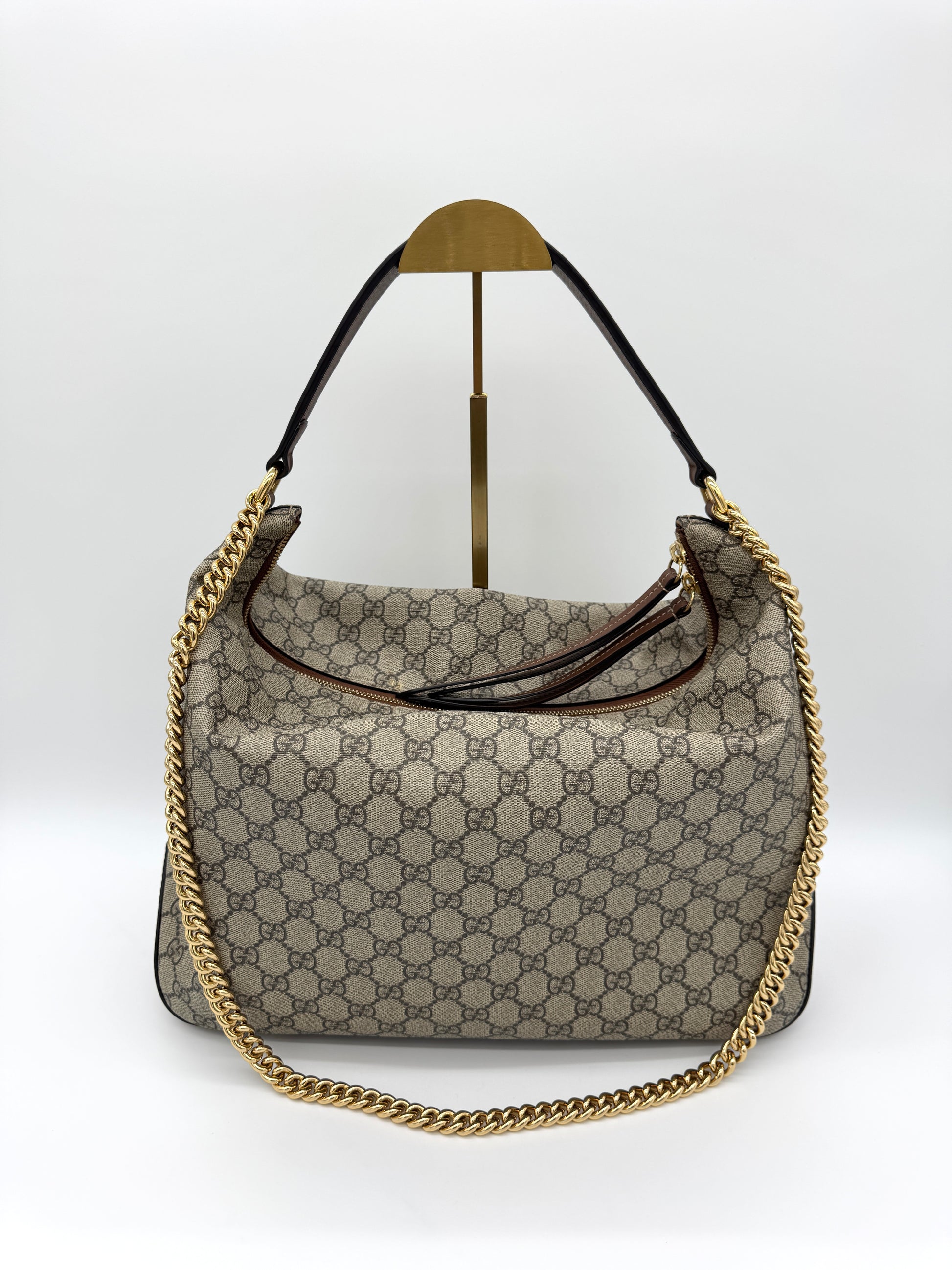 Gucci Chain Hobo Shoulder Bag GG Coated Canvas