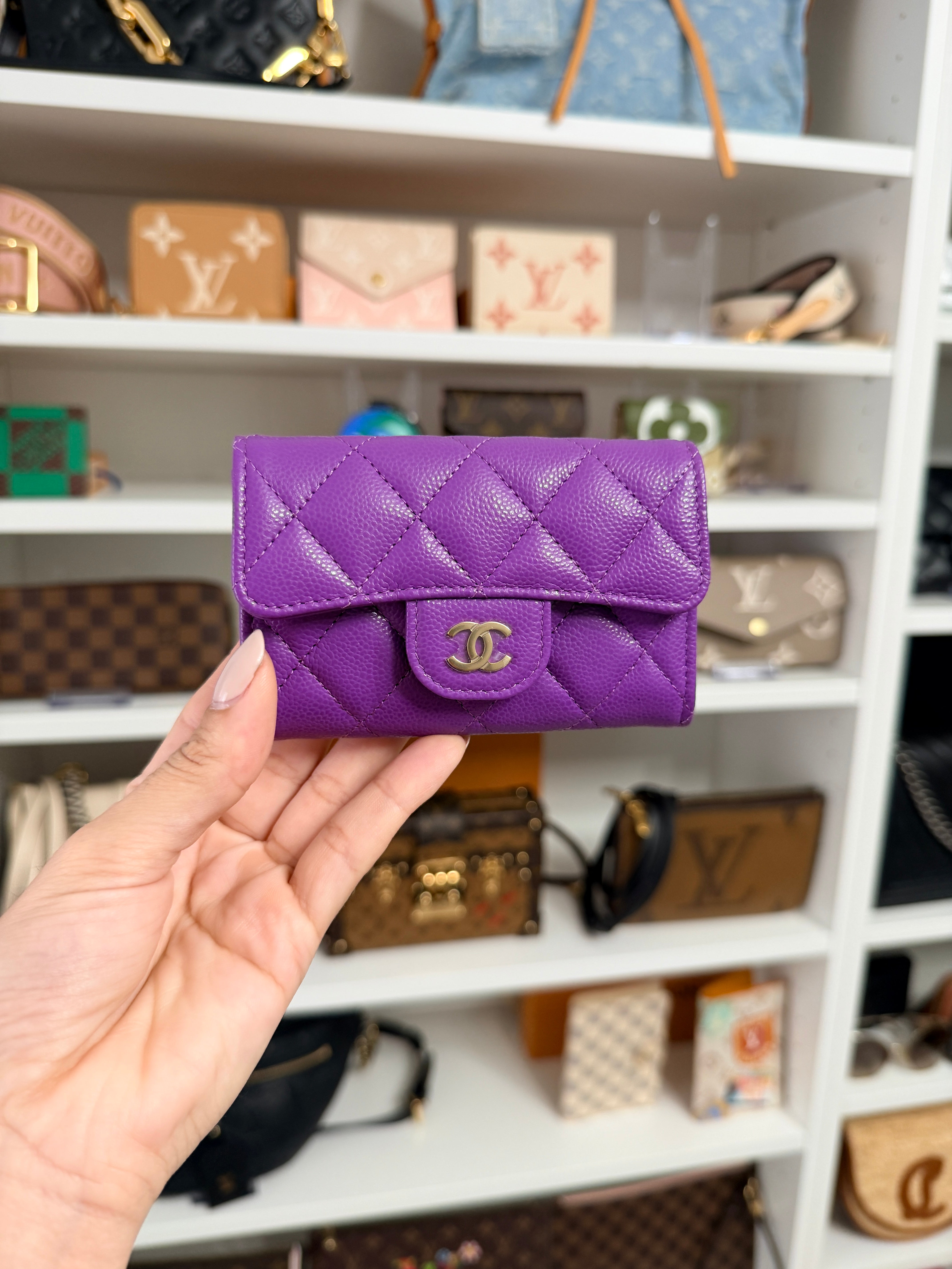 Chanel Caviar Purple Flap Card Holder