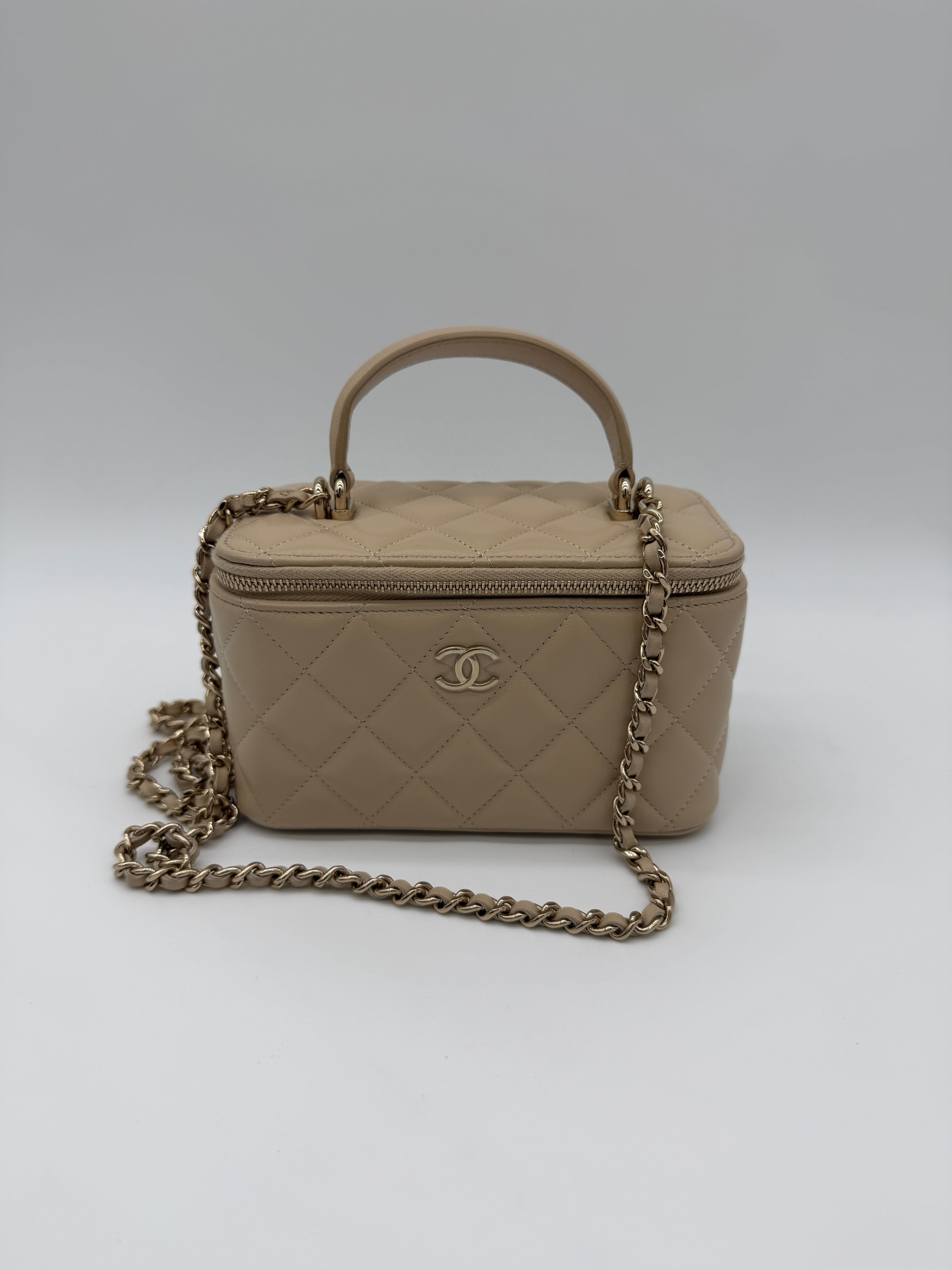 Chanel Lambskin Beige Top Handle Vanity