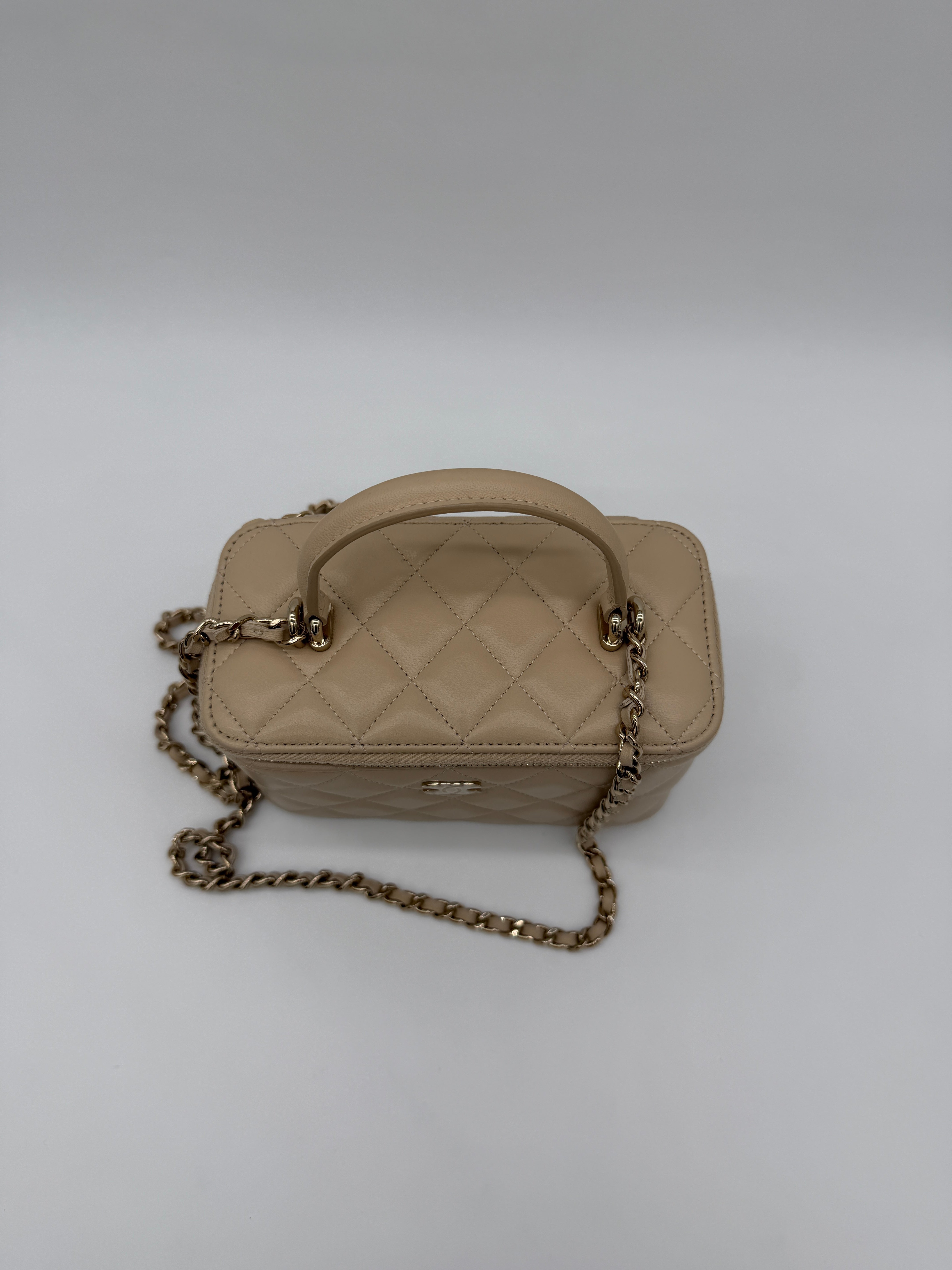 Chanel Lambskin Beige Top Handle Vanity