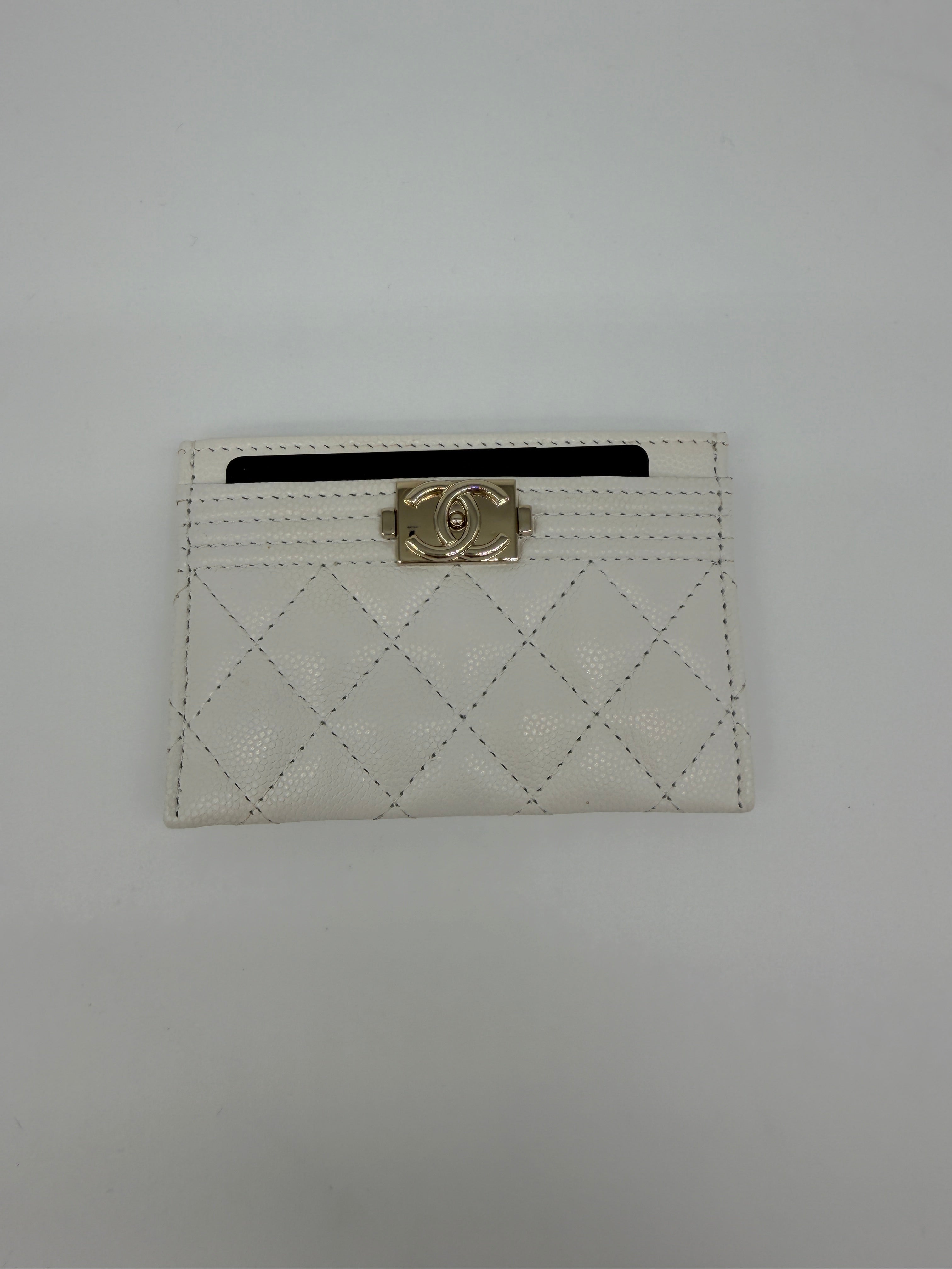 Chanel Boy White Caviar Card Holder