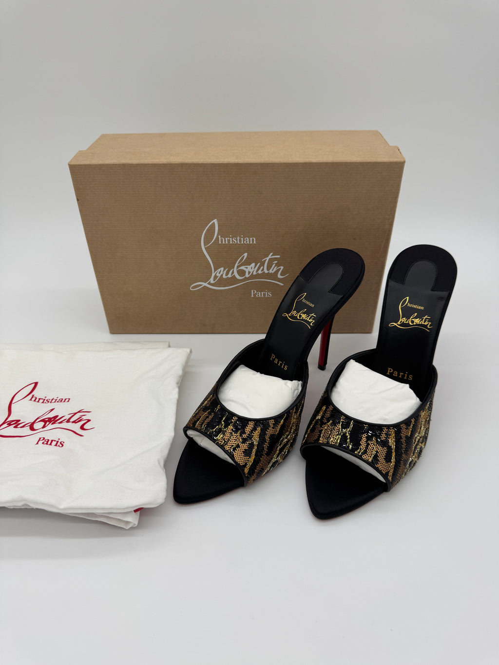 Christian Louboutin Miss Z Ocelot 100mm Sequin Animal Mules