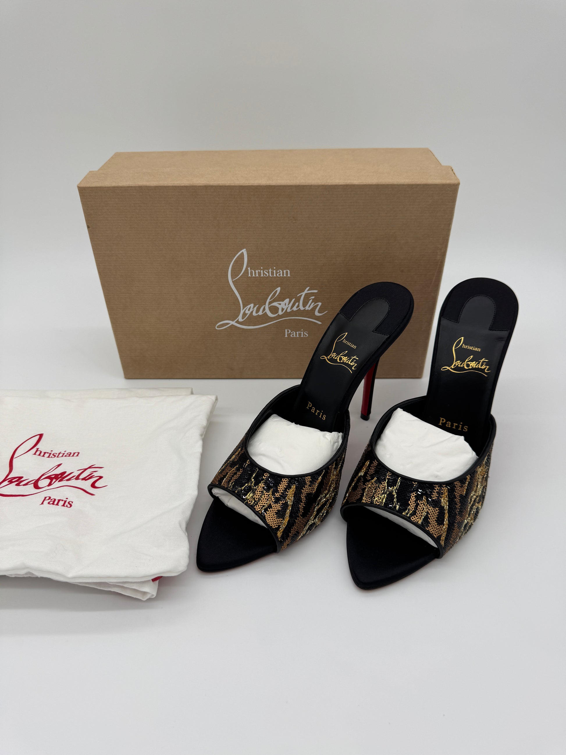 Christian Louboutin Miss Z Ocelot 100mm Sequin Animal Mules