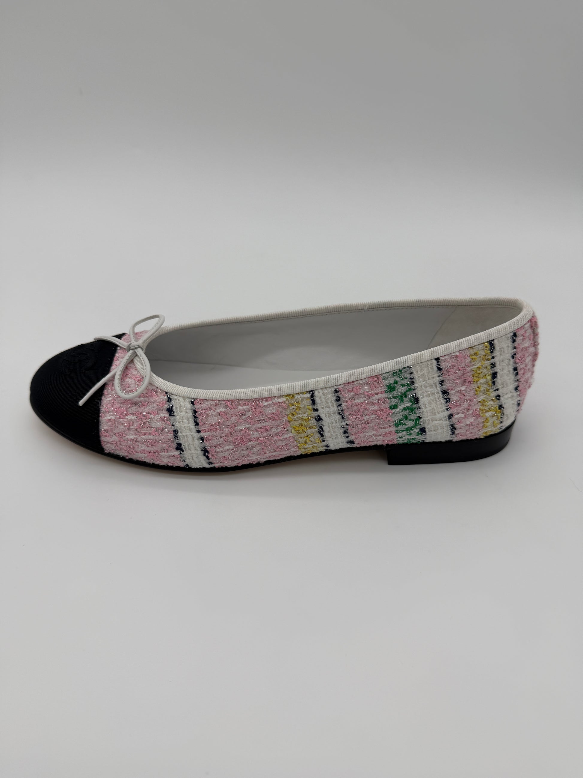 Chanel Tweed Cap Toe Ballet Flats Size 39C