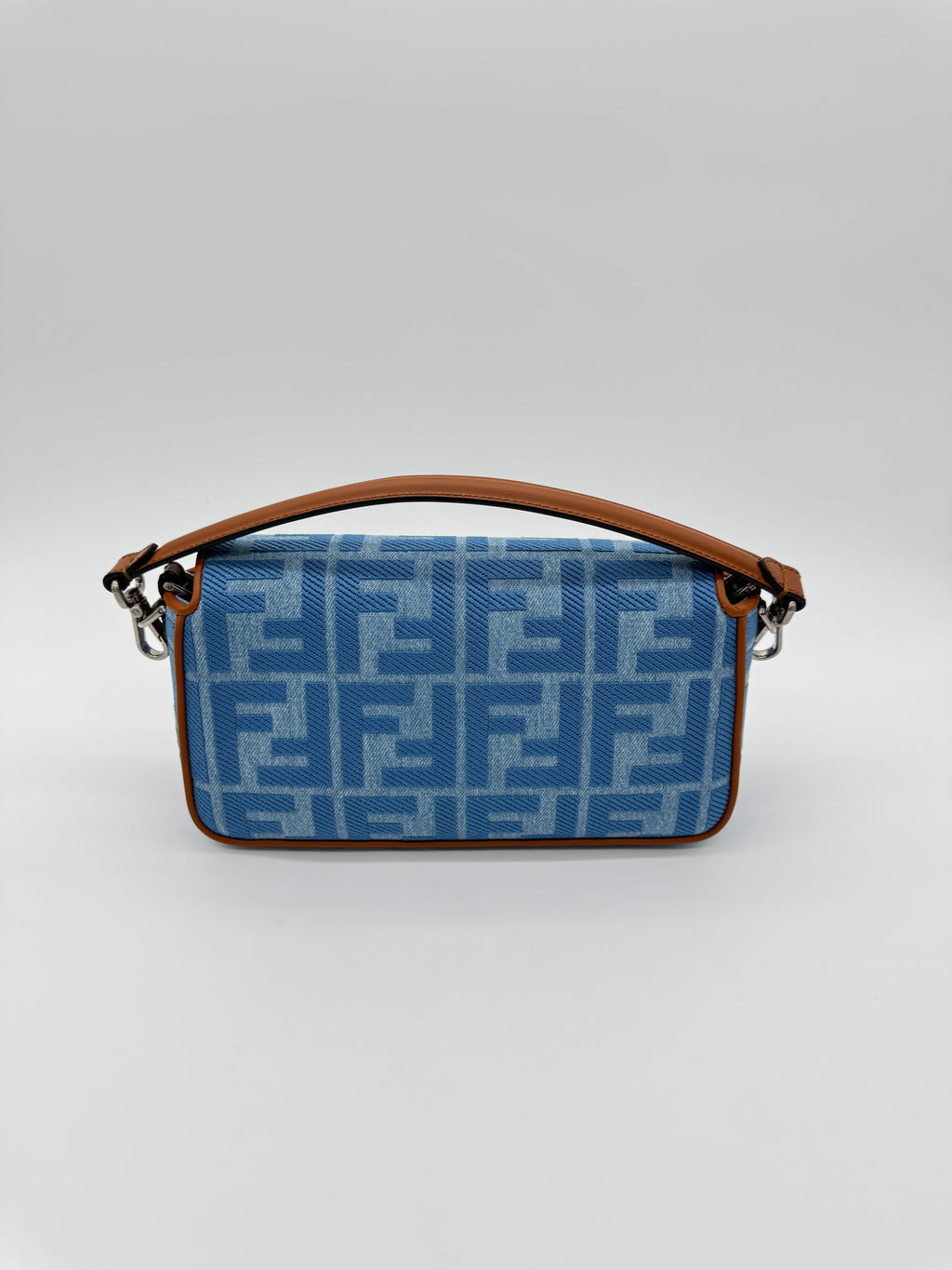 Fendi Denim Vitello King FF Embroidered Baguette