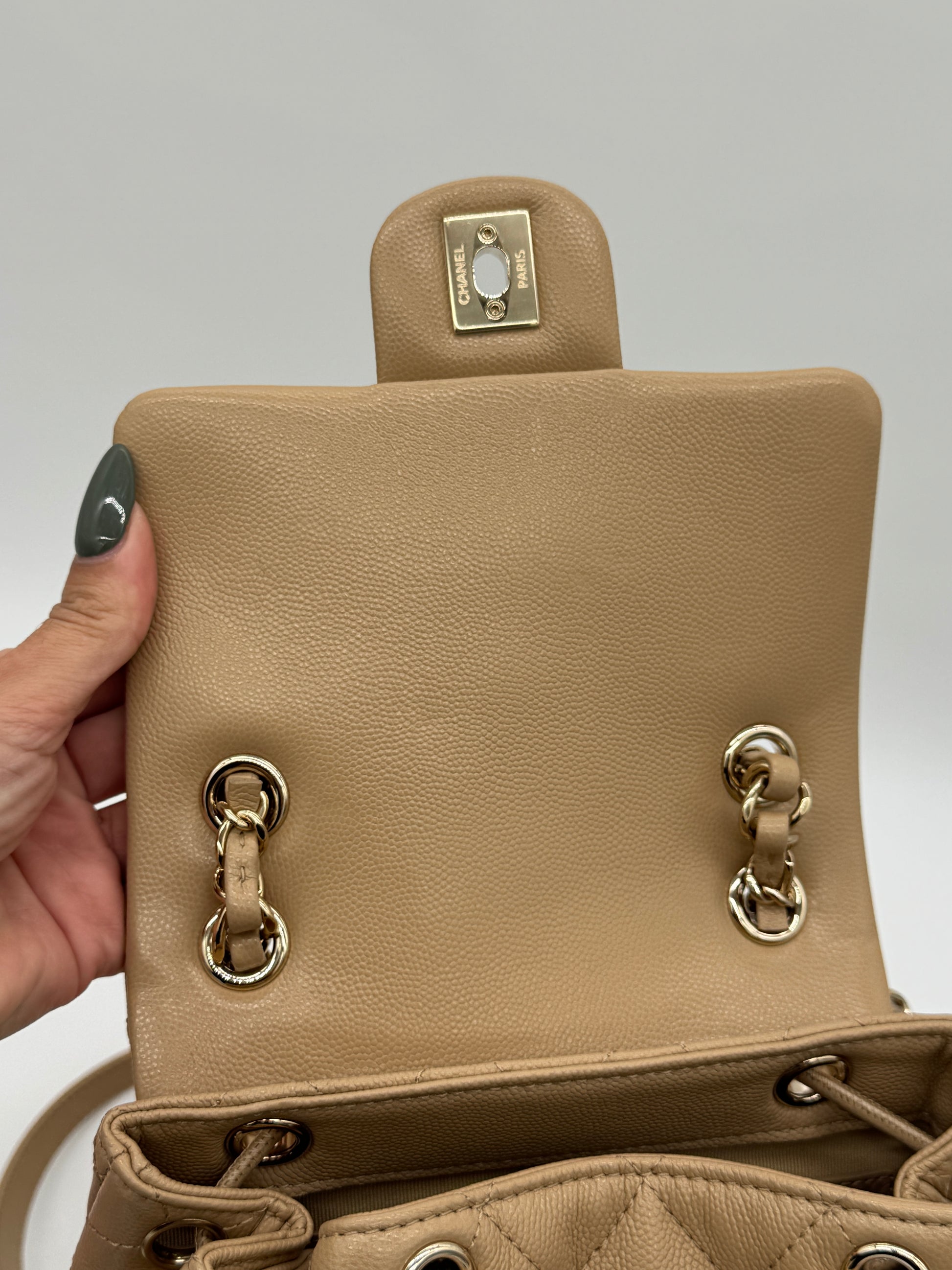 Chanel Urban Spirit Quilted Caviar Small Backpack Beige