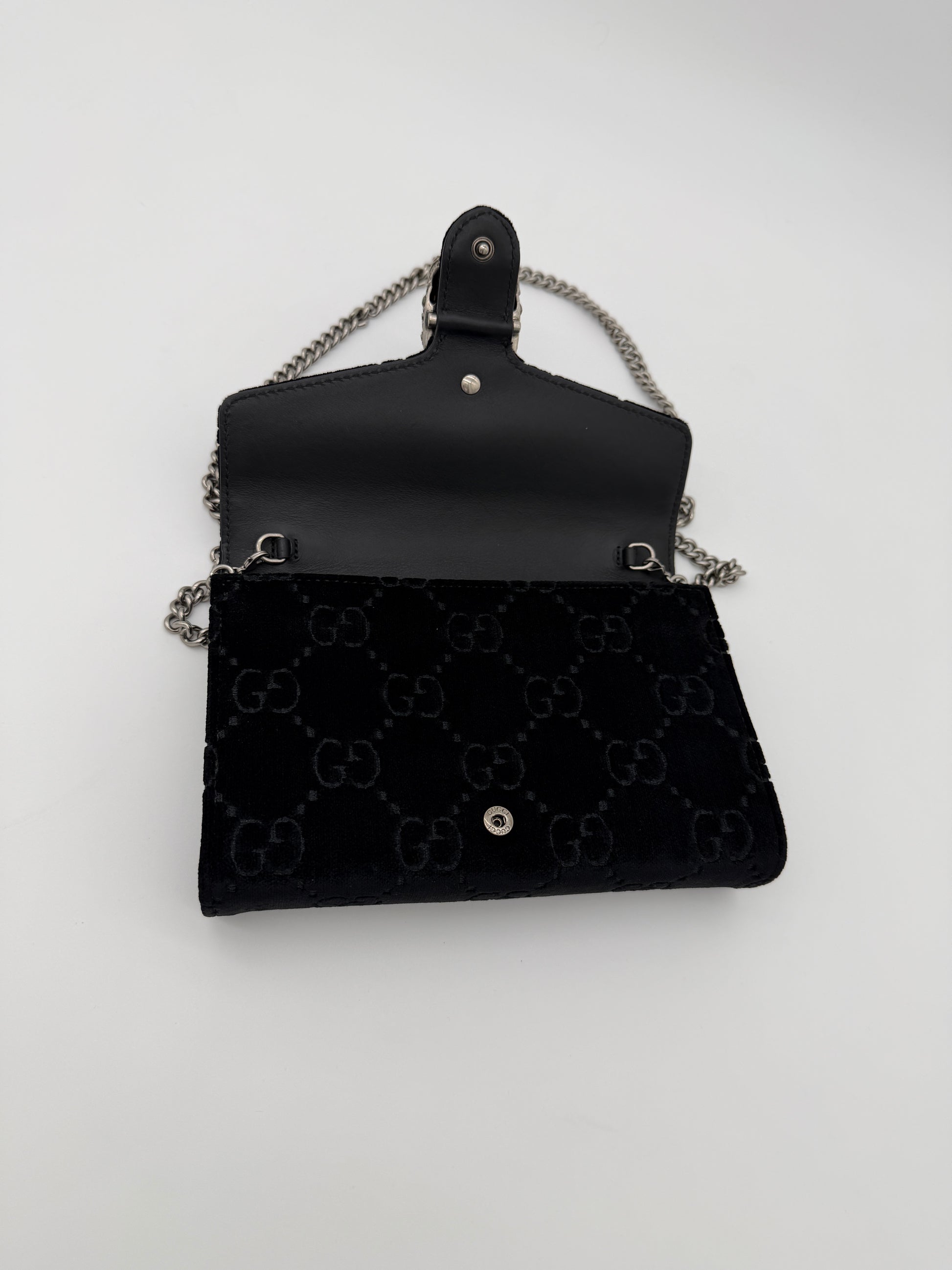 Gucci Dionysus Black Velvet Wallet on Chain