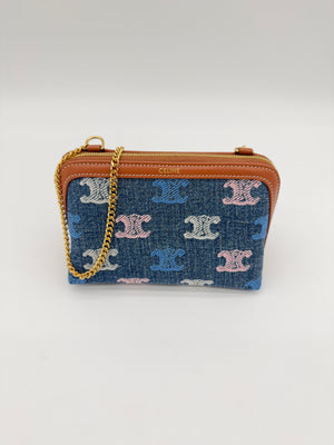 Celine Triomphe Denim Clutch on Chain
