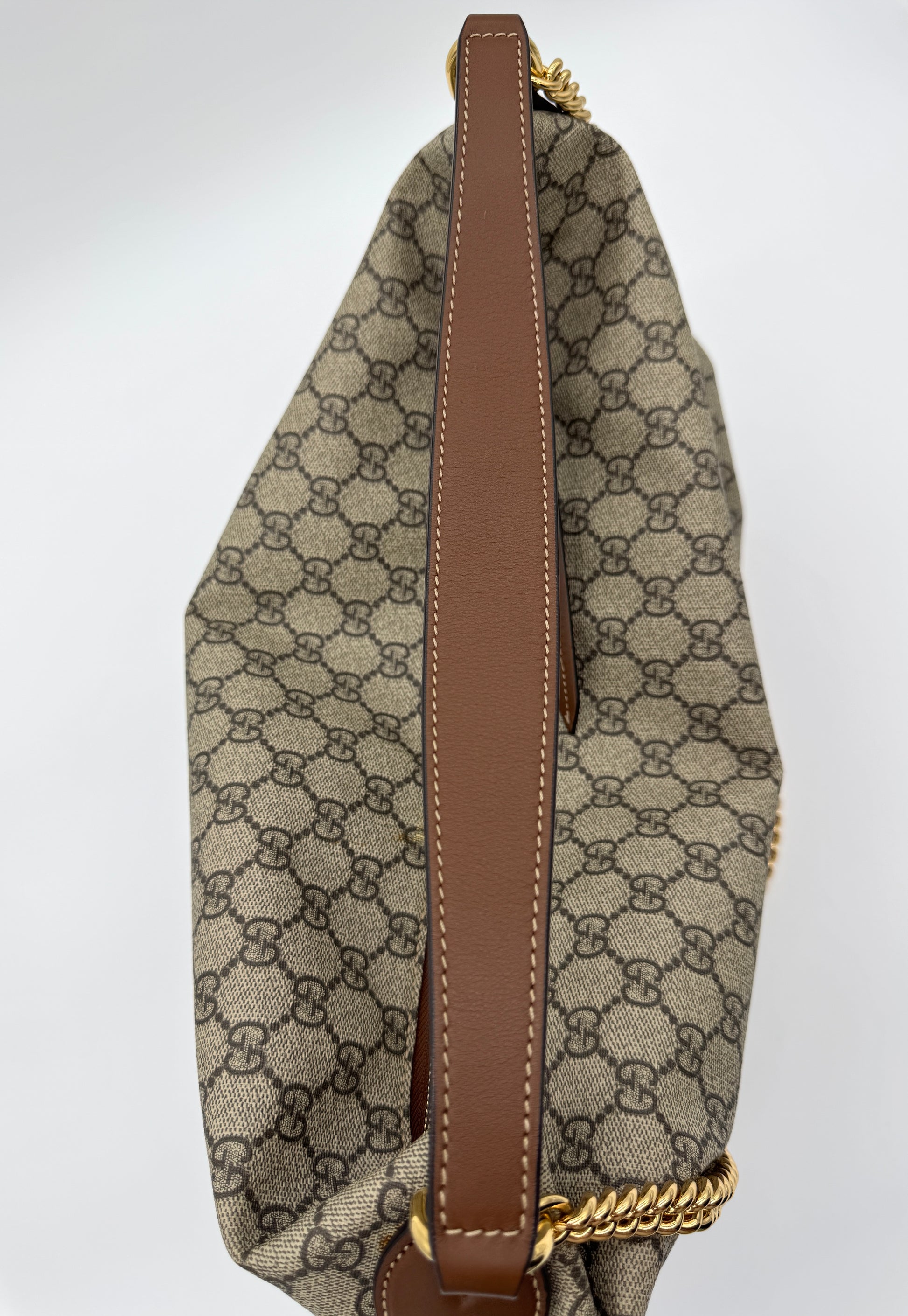 Gucci Chain Hobo Shoulder Bag GG Coated Canvas
