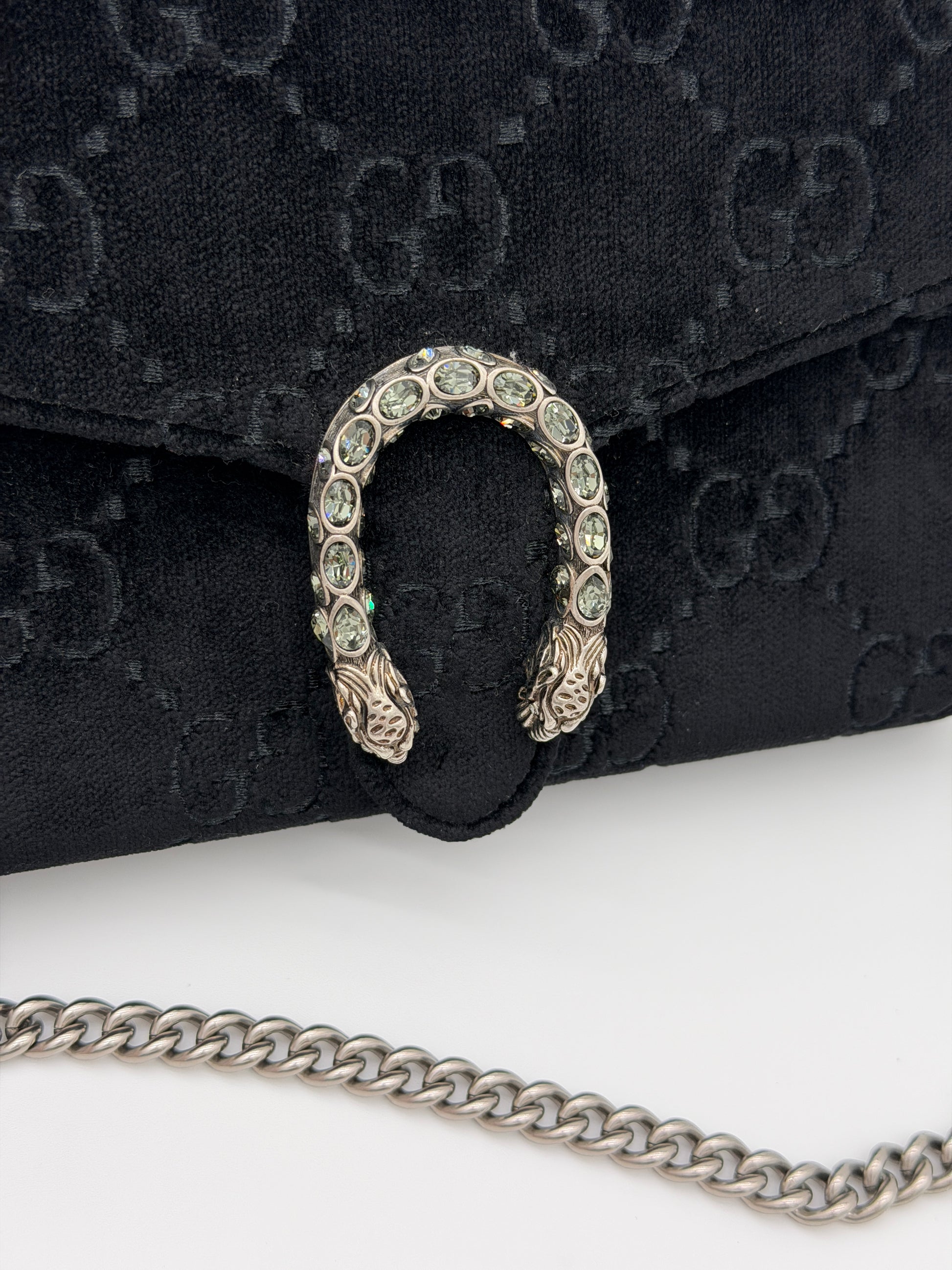Gucci Dionysus Black Velvet Wallet on Chain