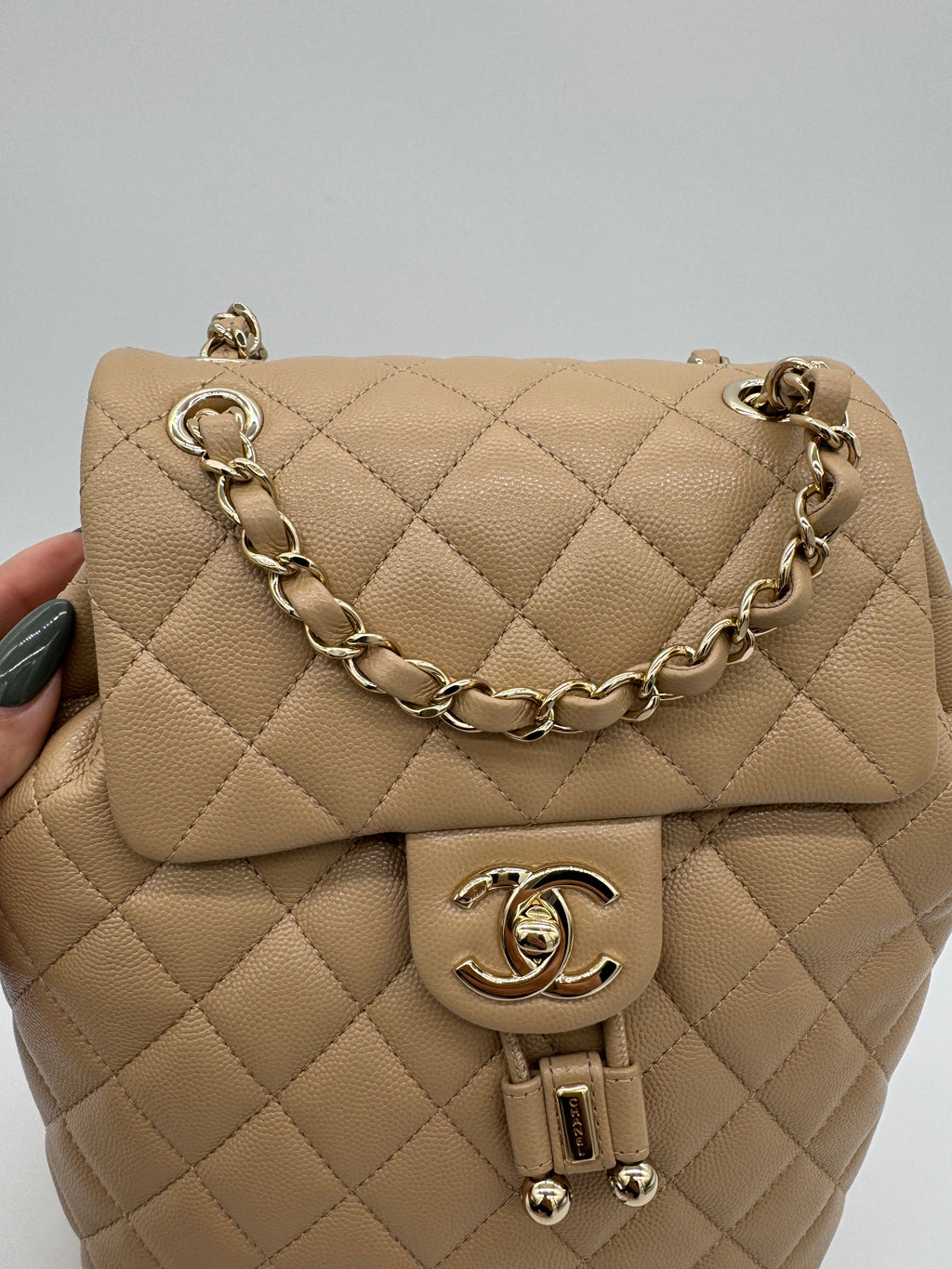 Chanel Urban Spirit Quilted Caviar Small Backpack Beige