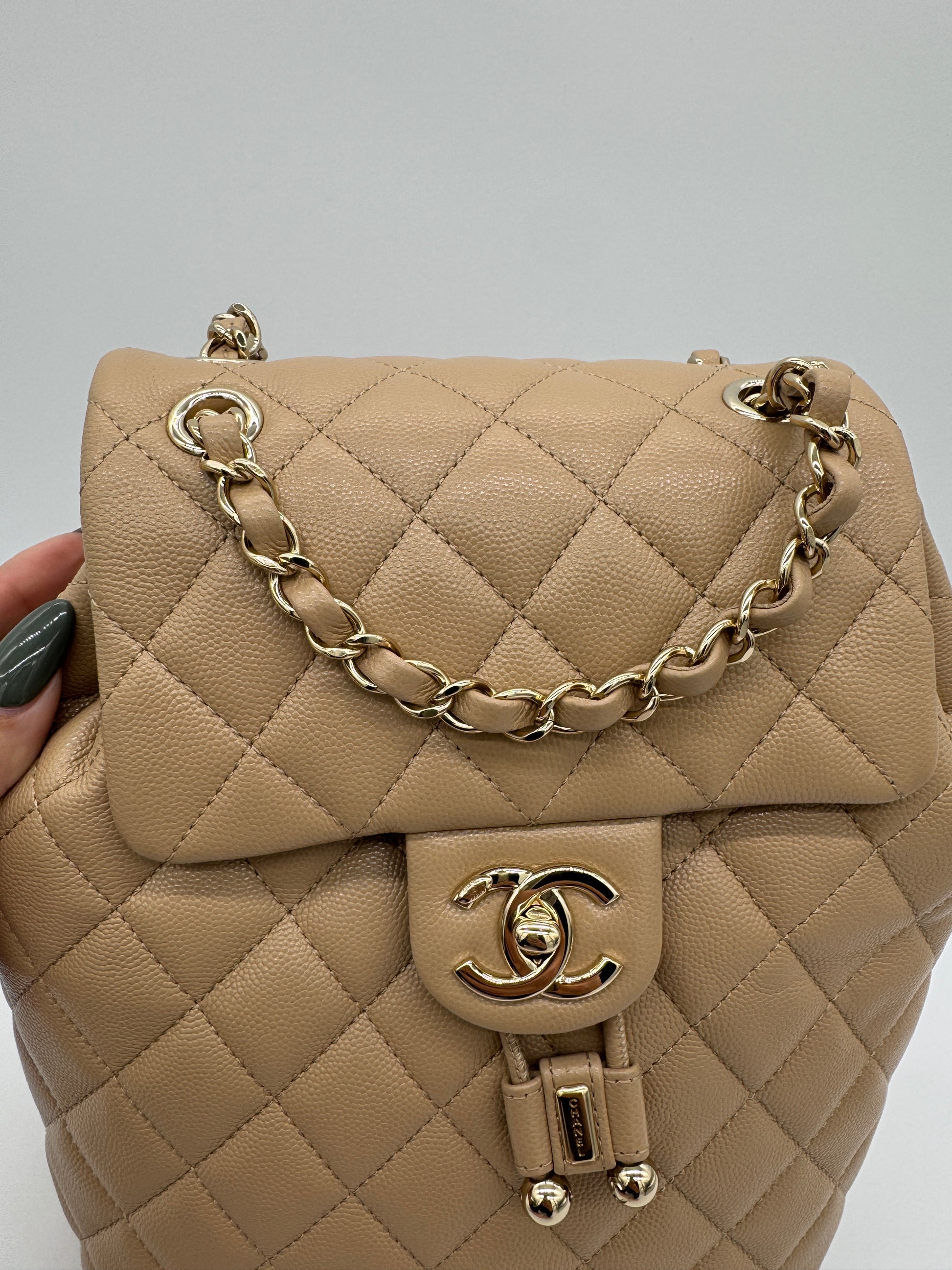 Chanel Urban Spirit Quilted Caviar Small Backpack Beige