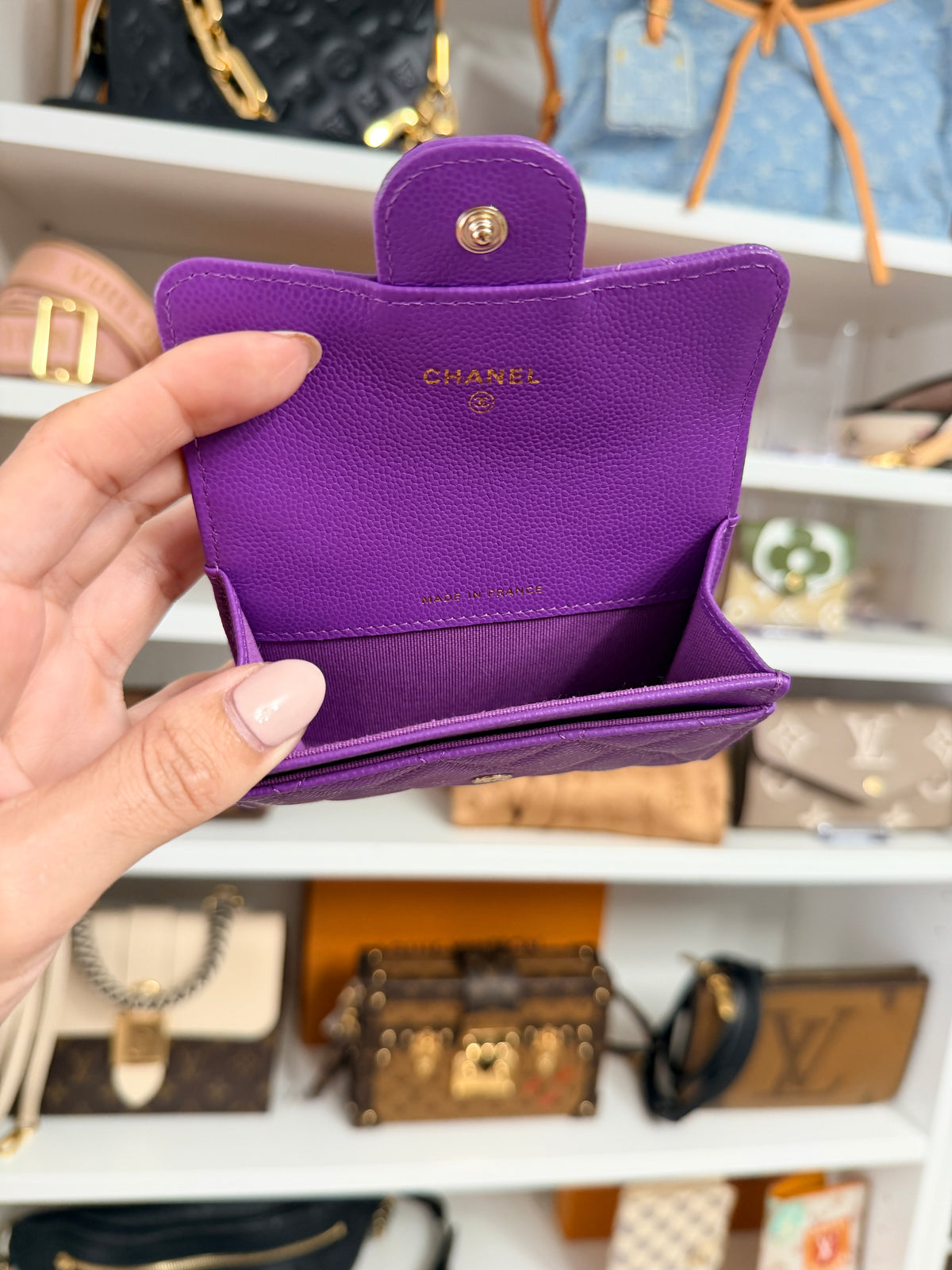 Chanel Caviar Purple Flap Card Holder