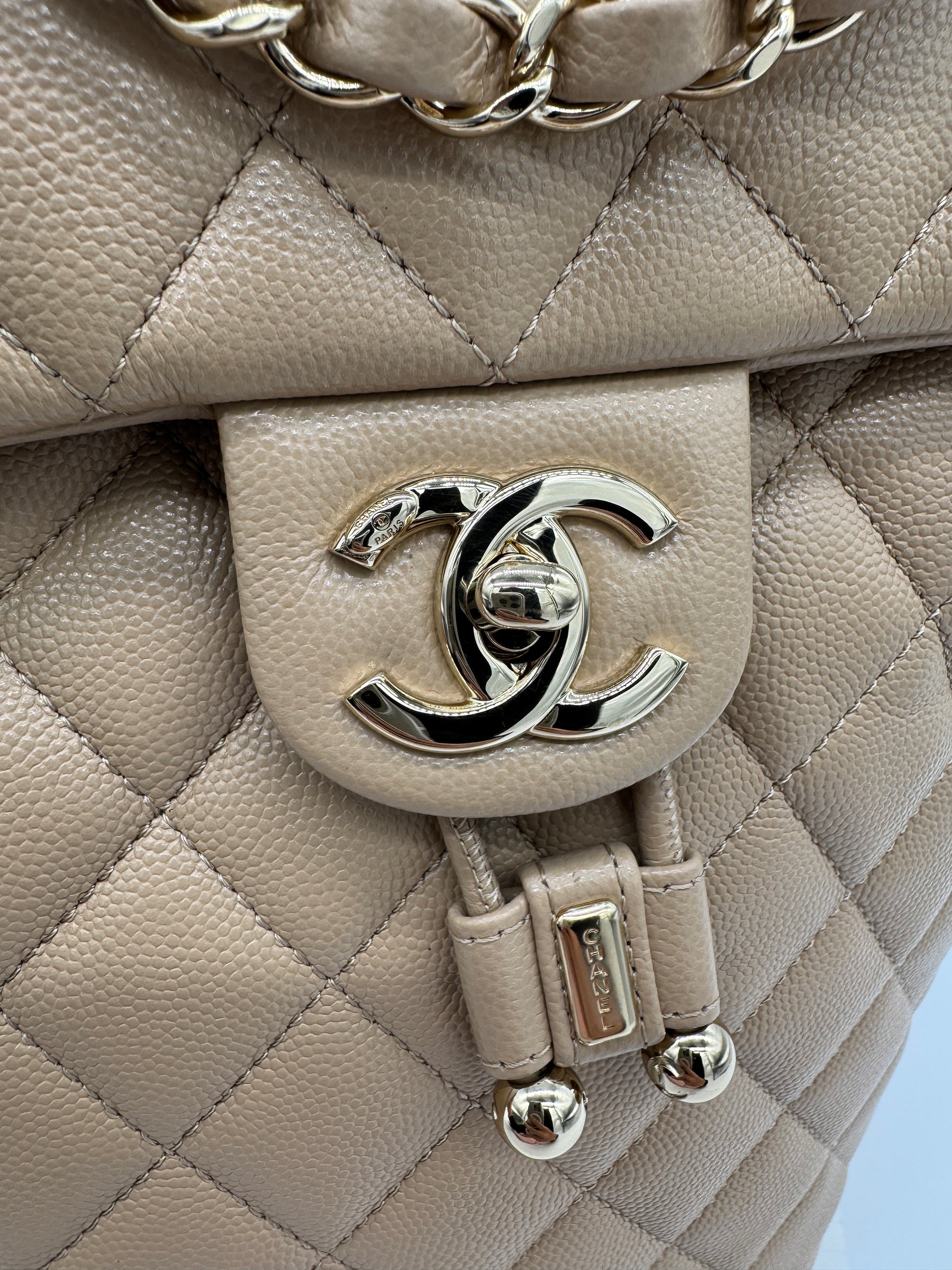 Chanel Urban Spirit Quilted Caviar Small Backpack Beige