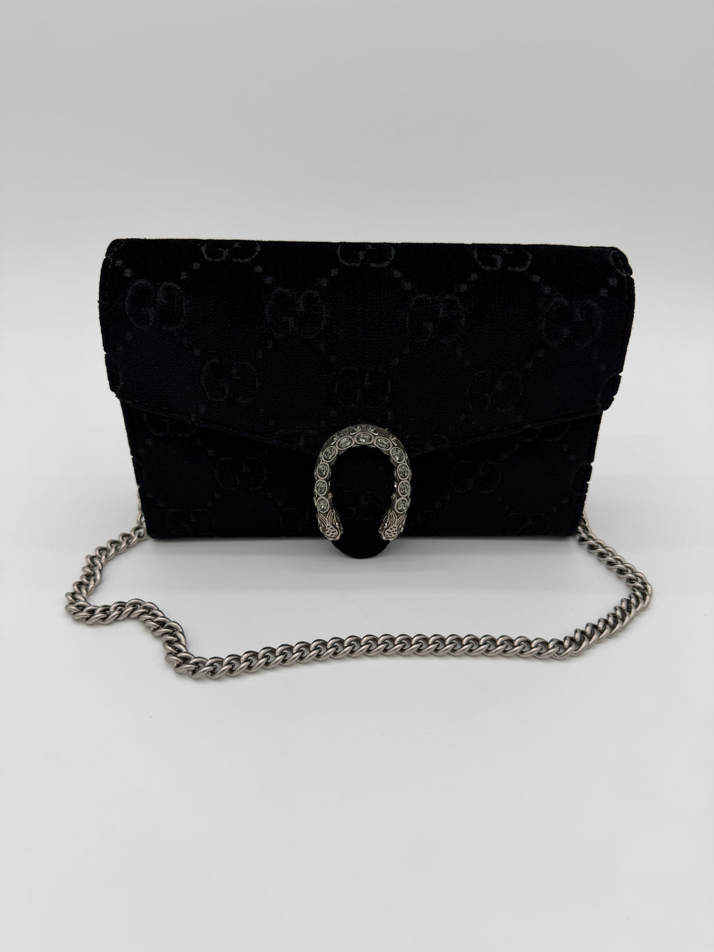 Gucci Dionysus Black Velvet Wallet on Chain