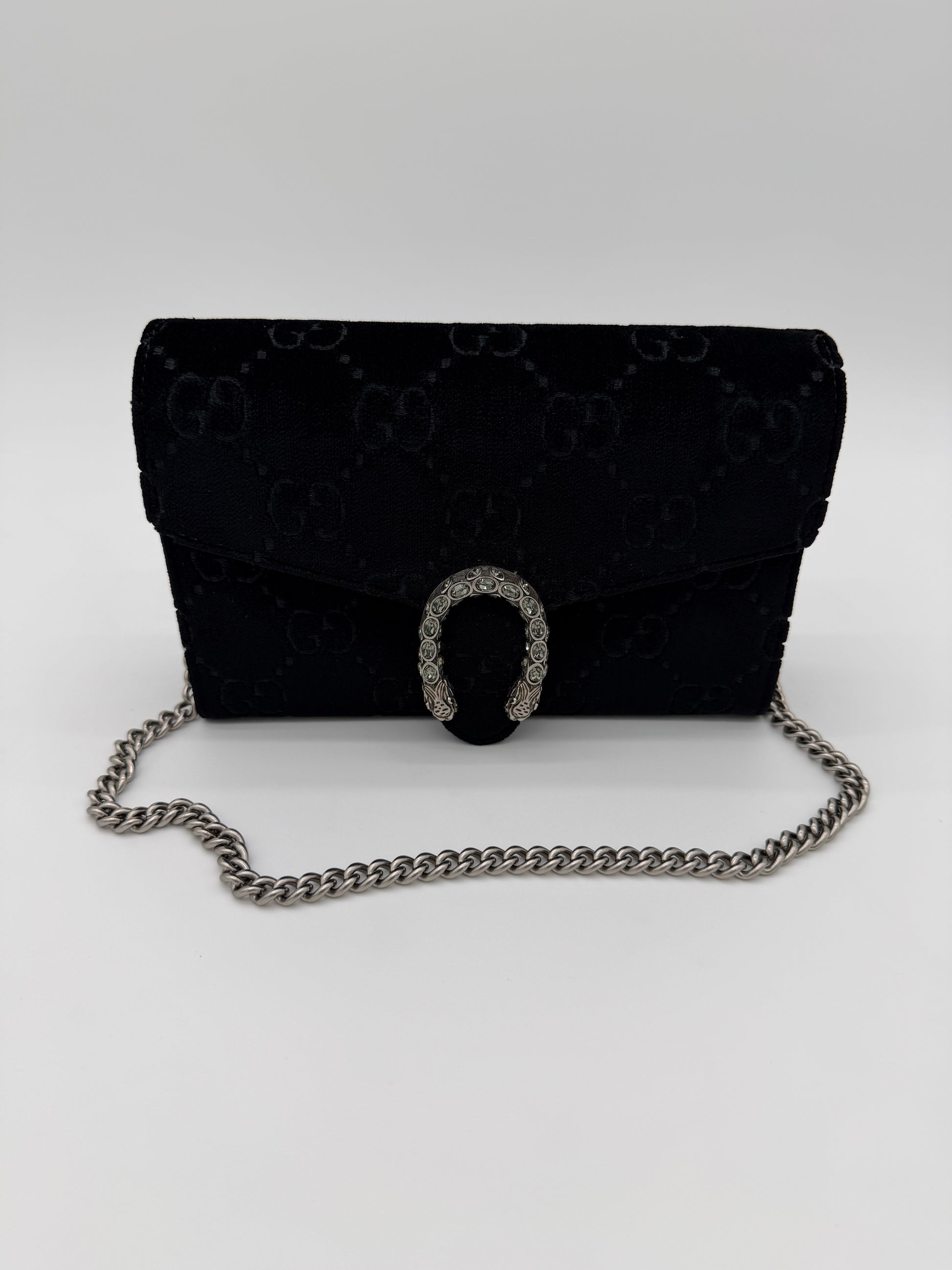 Gucci Dionysus Black Velvet Wallet on Chain