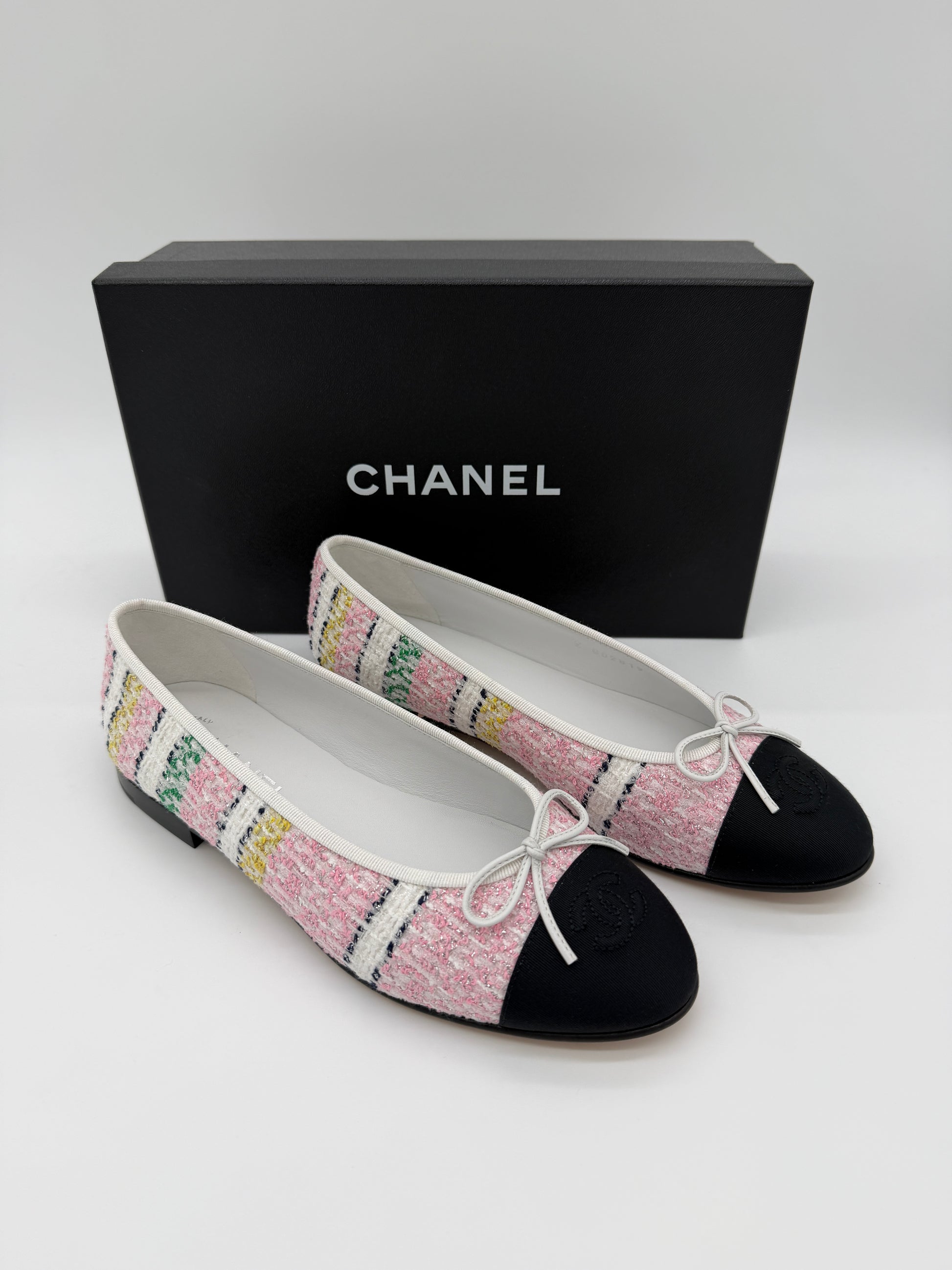 Chanel Tweed Cap Toe Ballet Flats Size 39C