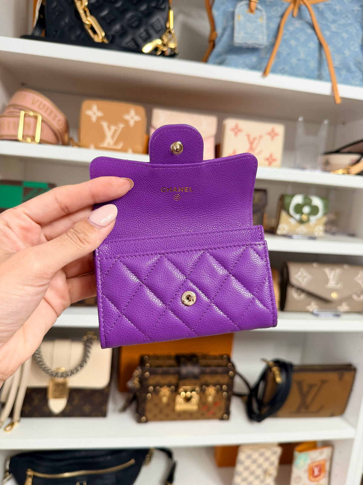 Chanel Caviar Purple Flap Card Holder