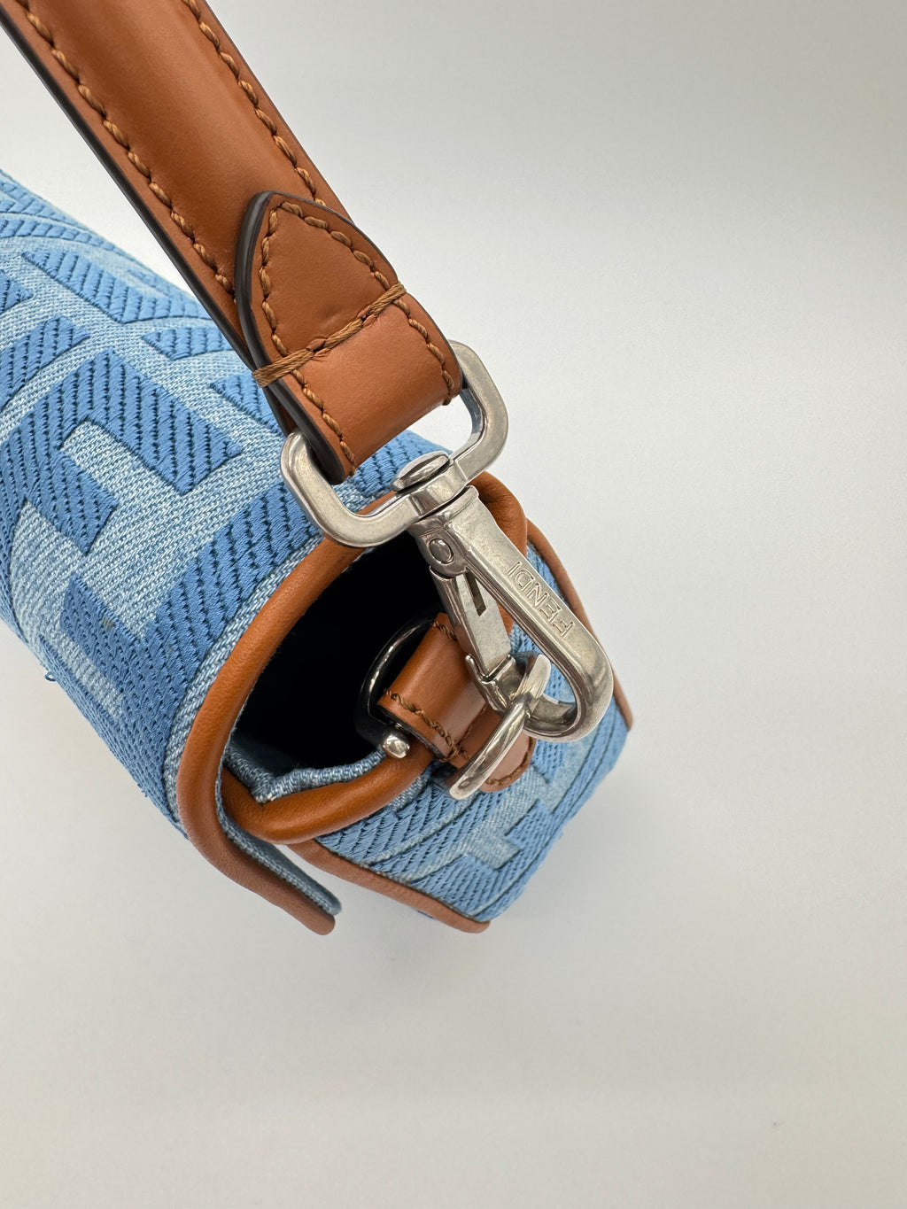 Fendi Denim Vitello King FF Embroidered Baguette