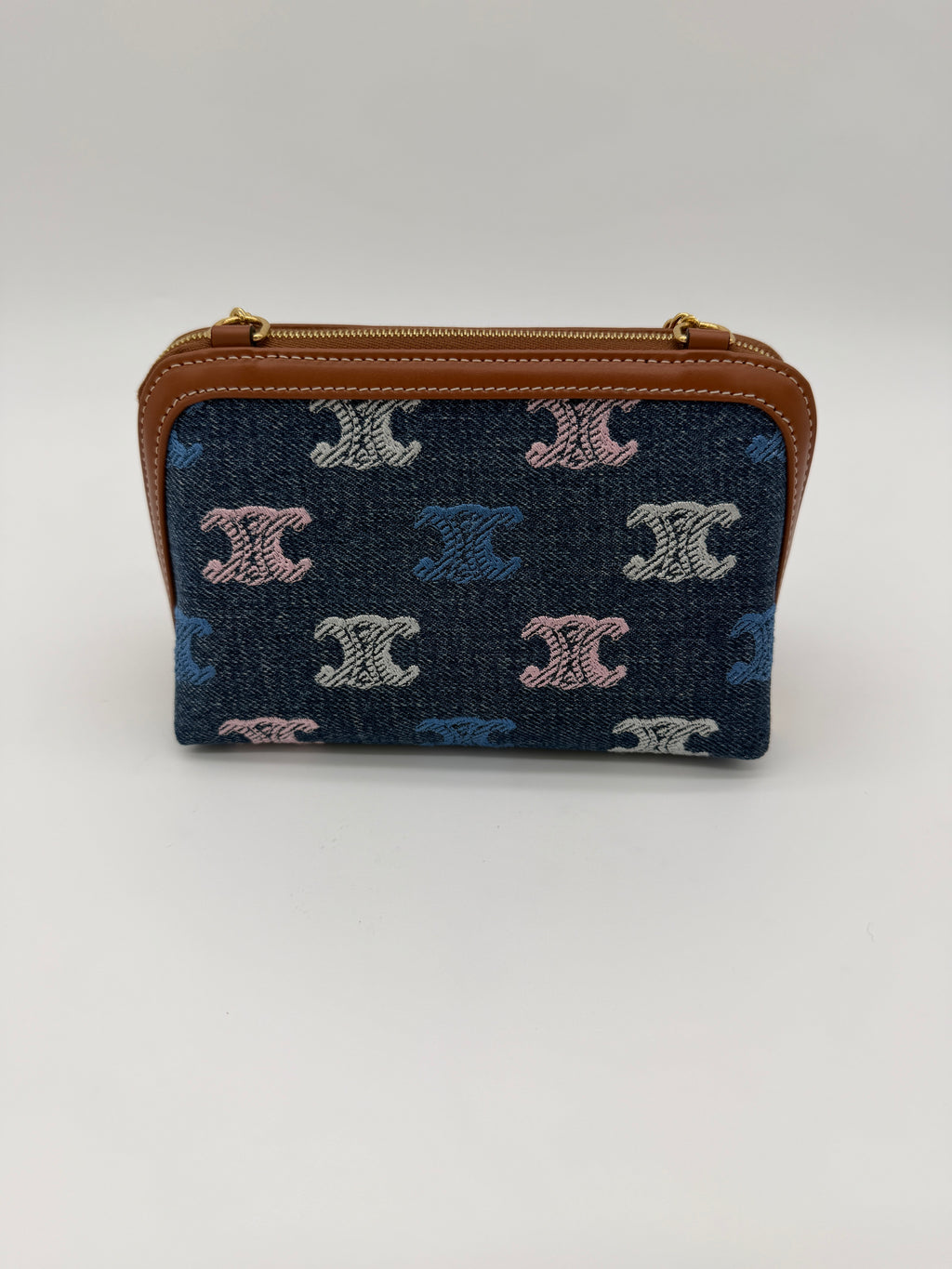Celine Triomphe Denim Clutch on Chain