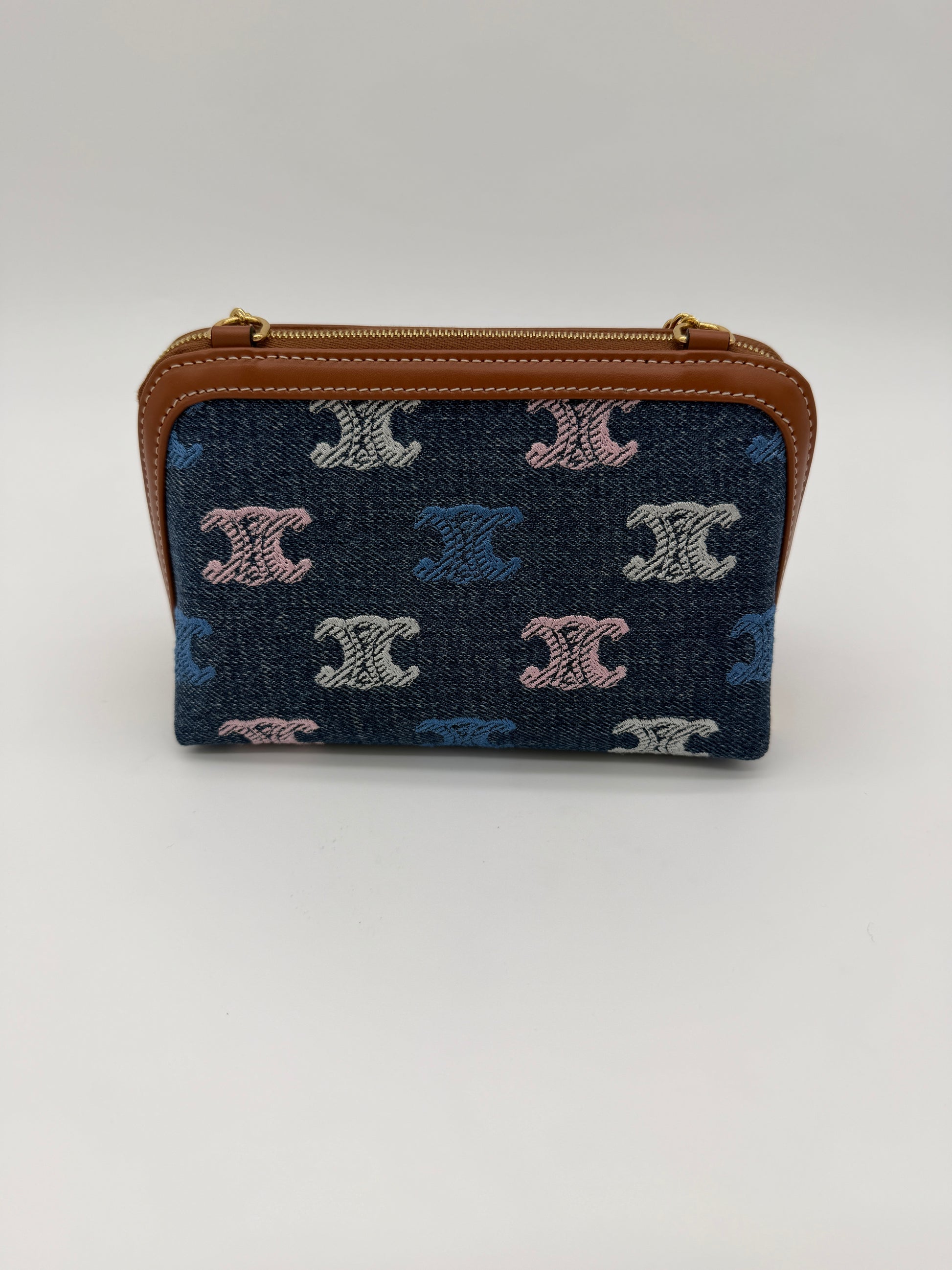 Celine Triomphe Denim Clutch on Chain