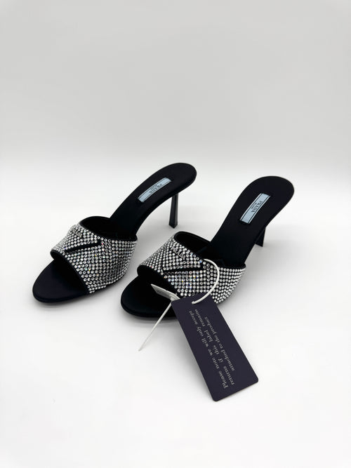 Prada Black Crystal Embellished Mules 39