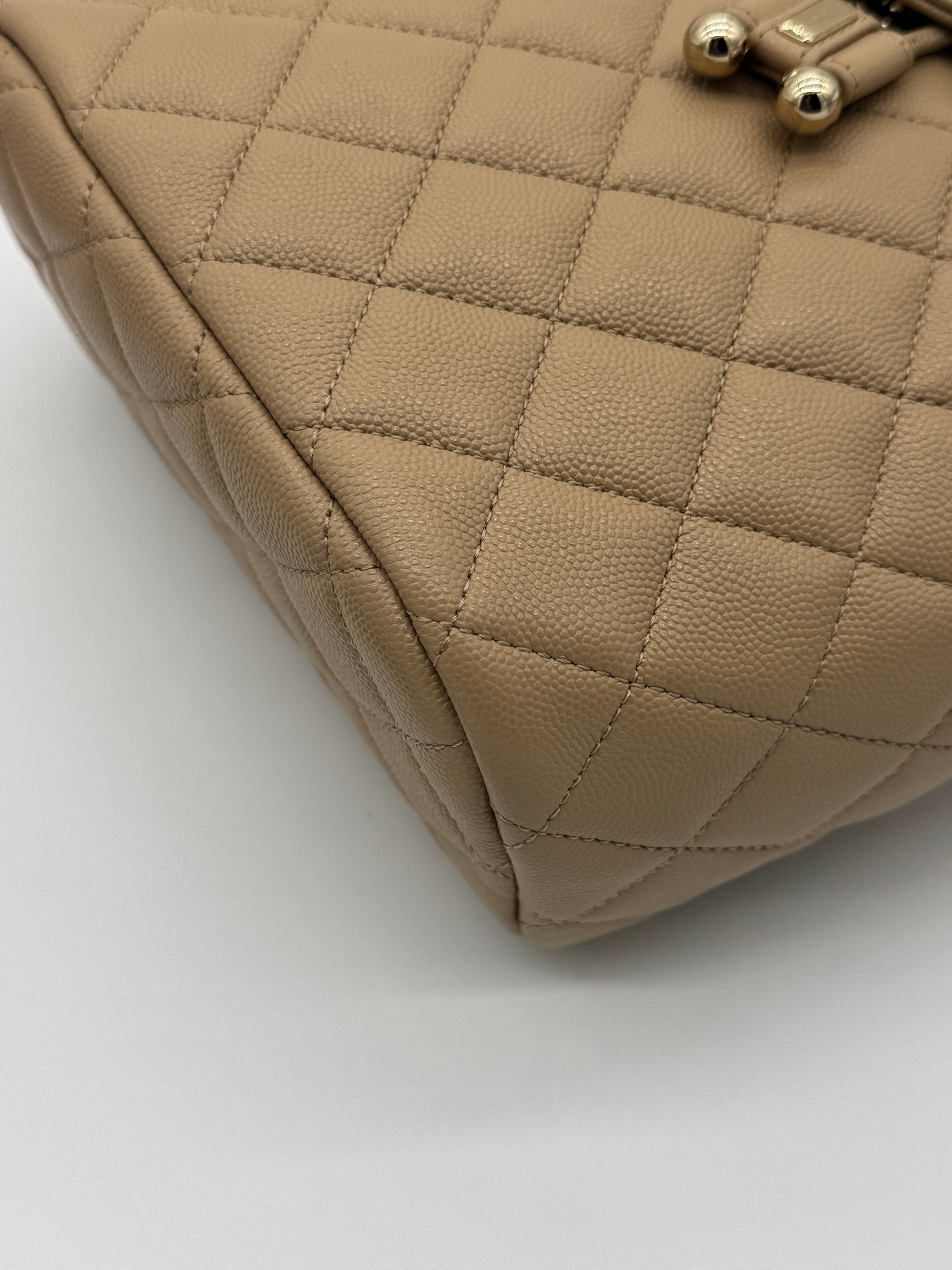 Chanel Urban Spirit Quilted Caviar Small Backpack Beige