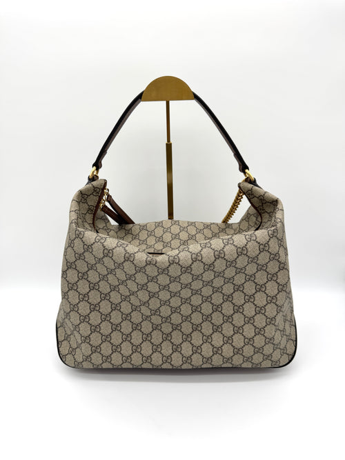 Gucci Chain Hobo Shoulder Bag GG Coated Canvas