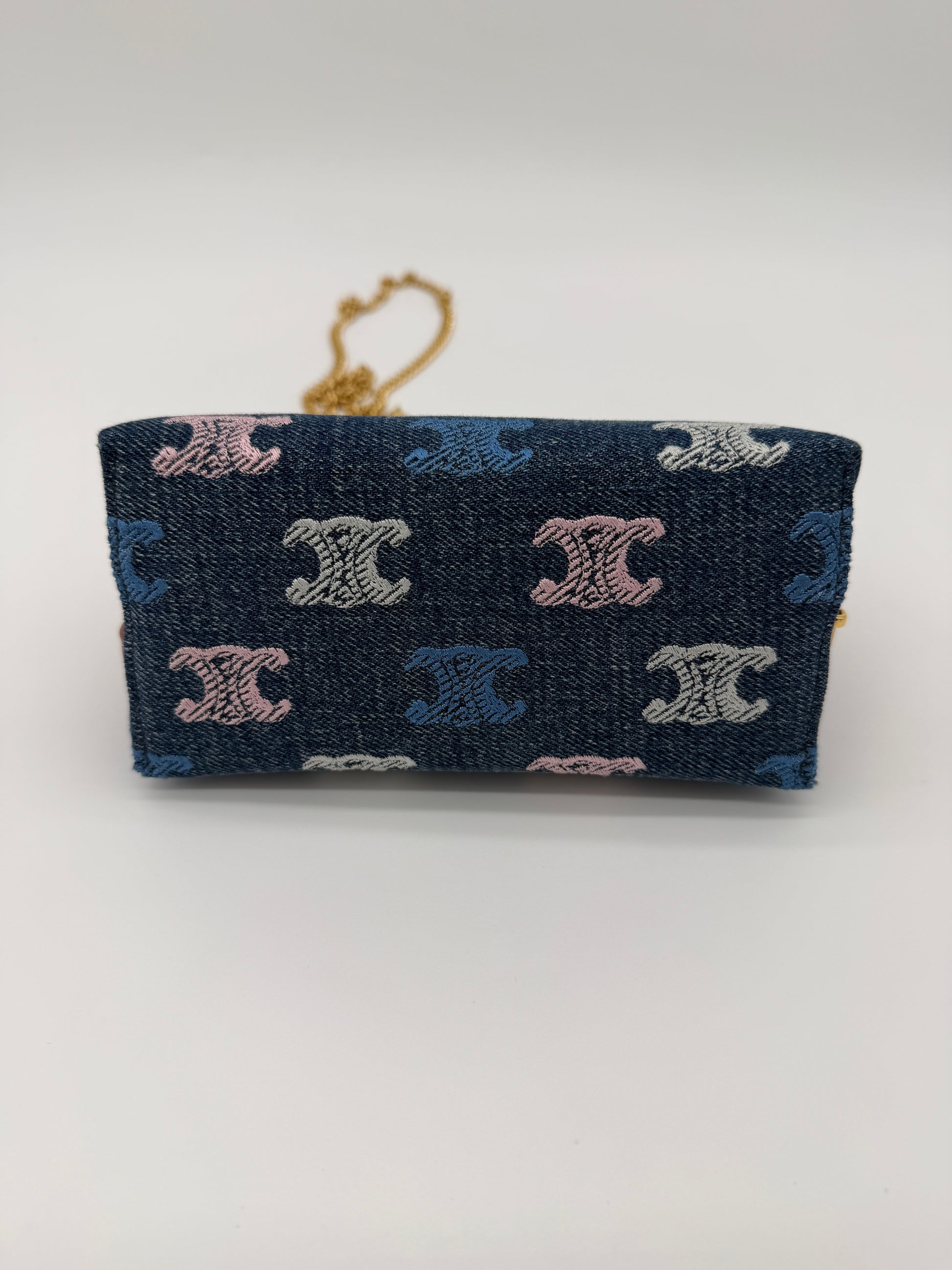 Celine Triomphe Denim Clutch on Chain