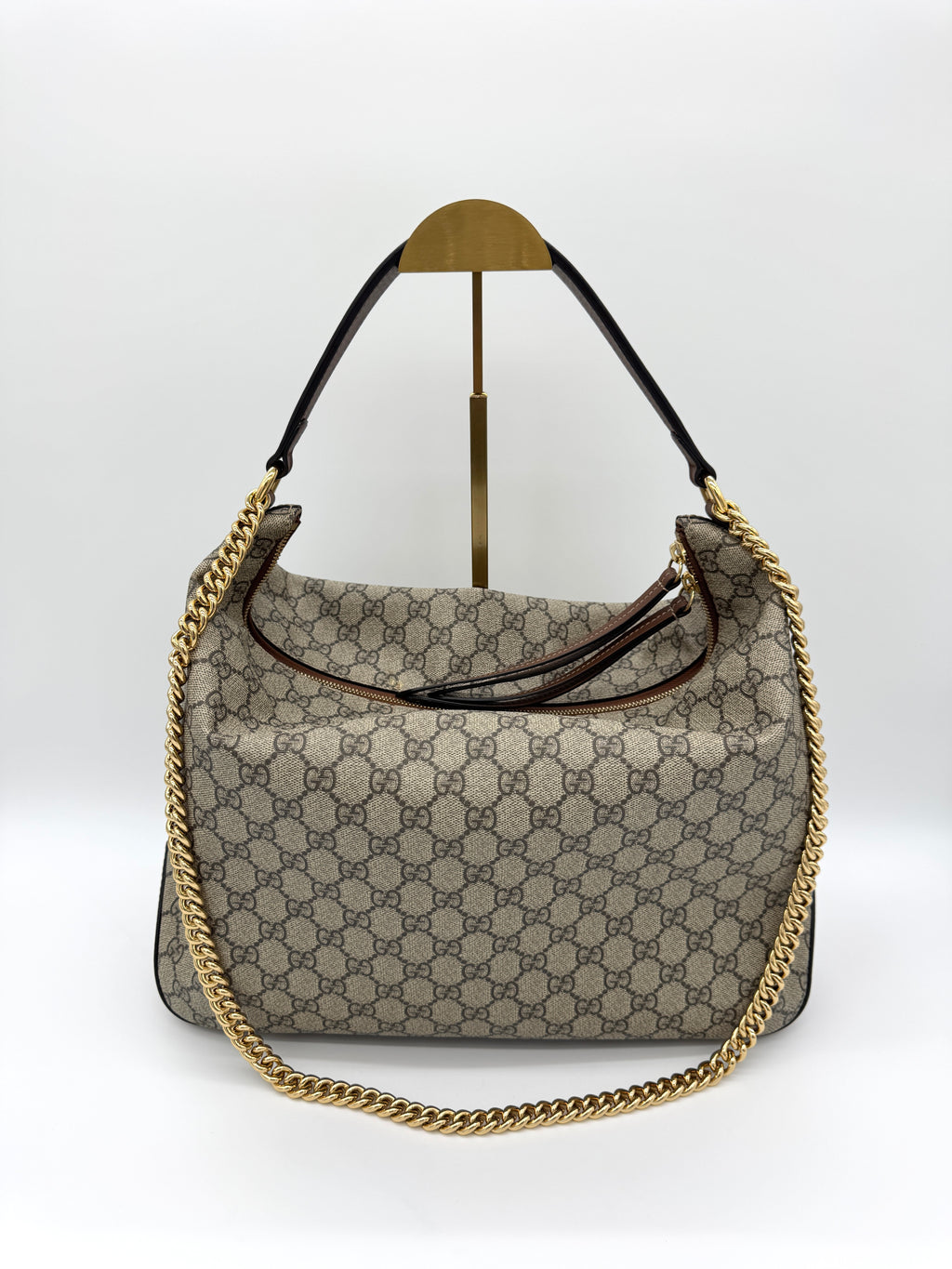 Gucci Chain Hobo Shoulder Bag GG Coated Canvas