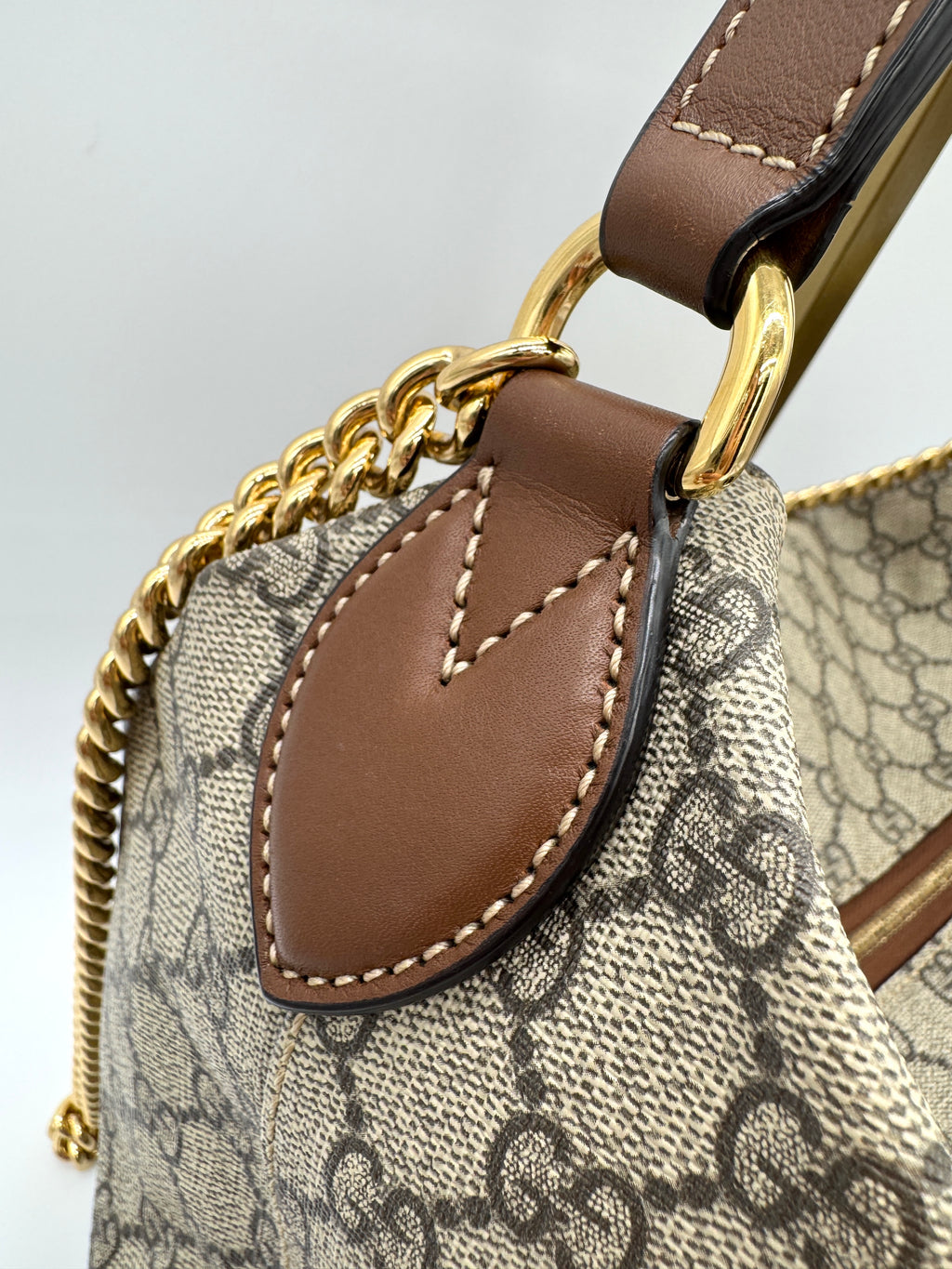 Gucci Chain Hobo Shoulder Bag GG Coated Canvas