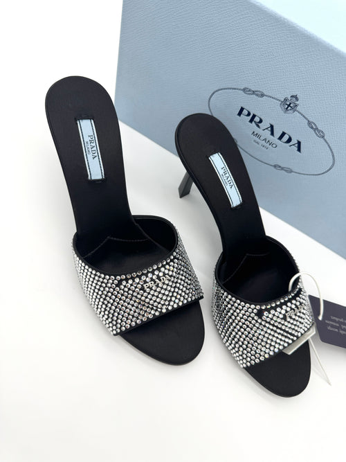Prada Black Crystal Embellished Mules 39