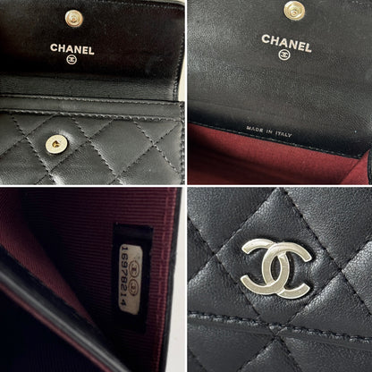 Chanel Lambskin Quilted Flap Card Holder Black