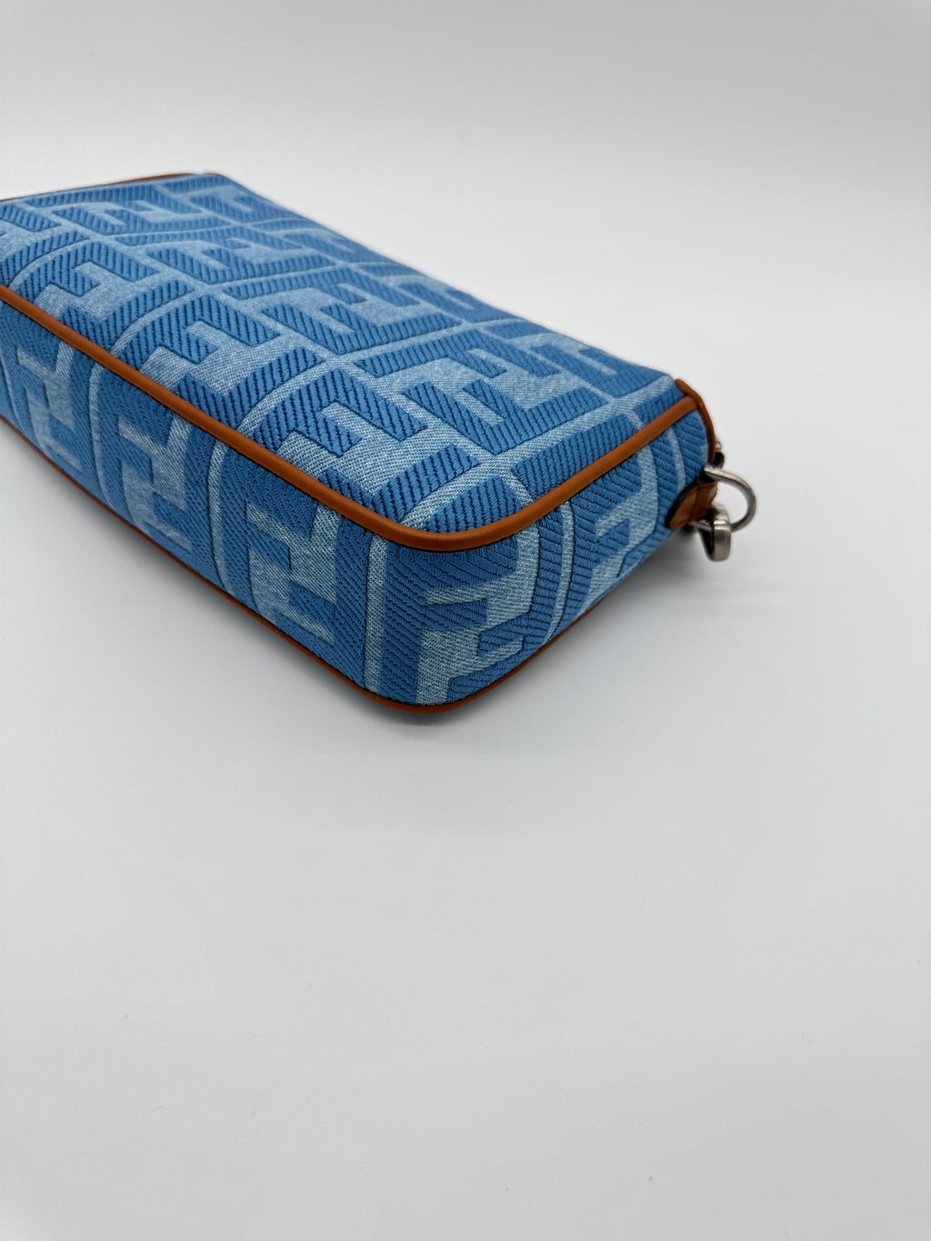 Fendi Denim Vitello King FF Embroidered Baguette