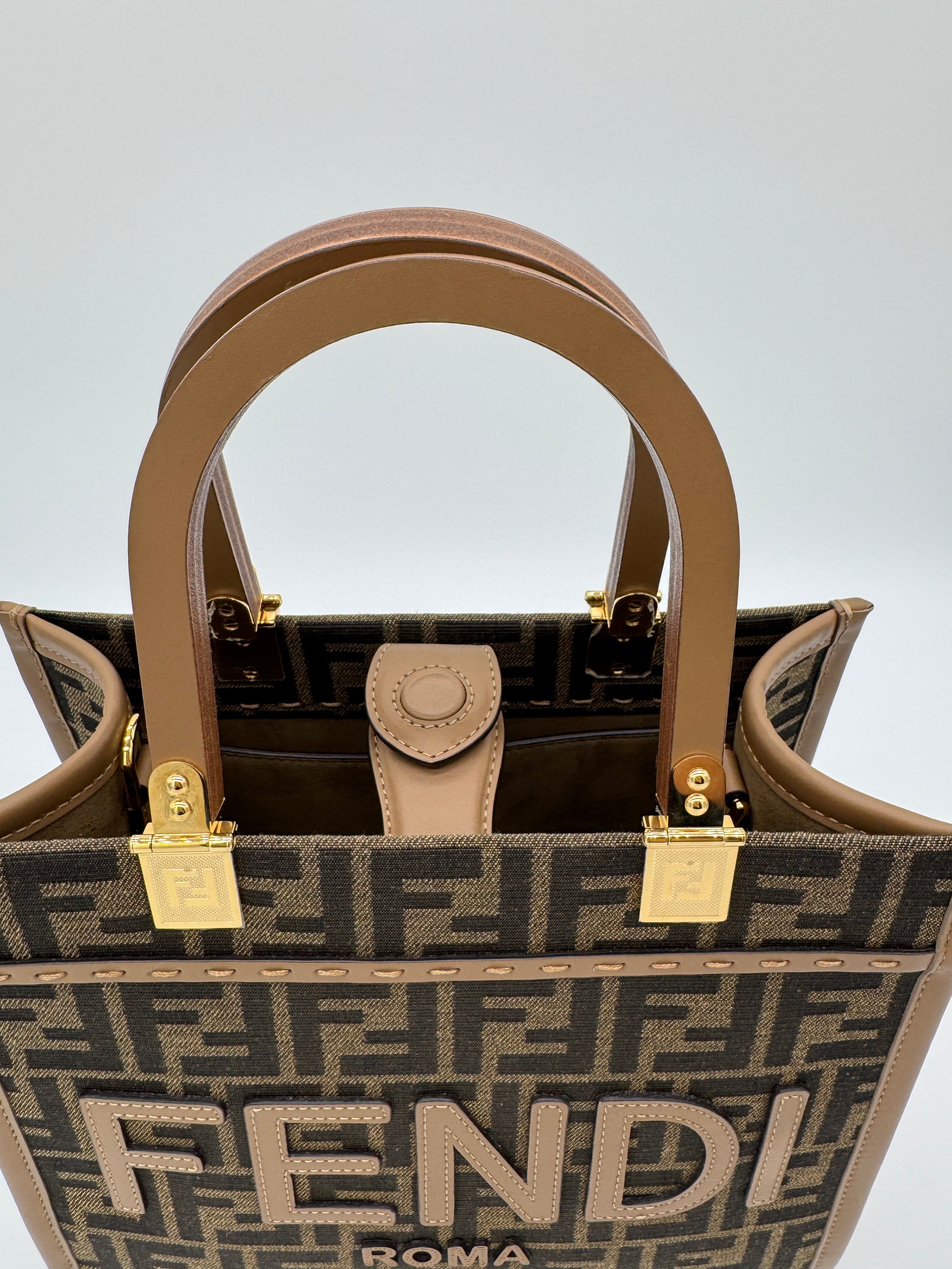 Fendi Sunshine Tote Small Brown FF Jacquard – Ellan Luxury