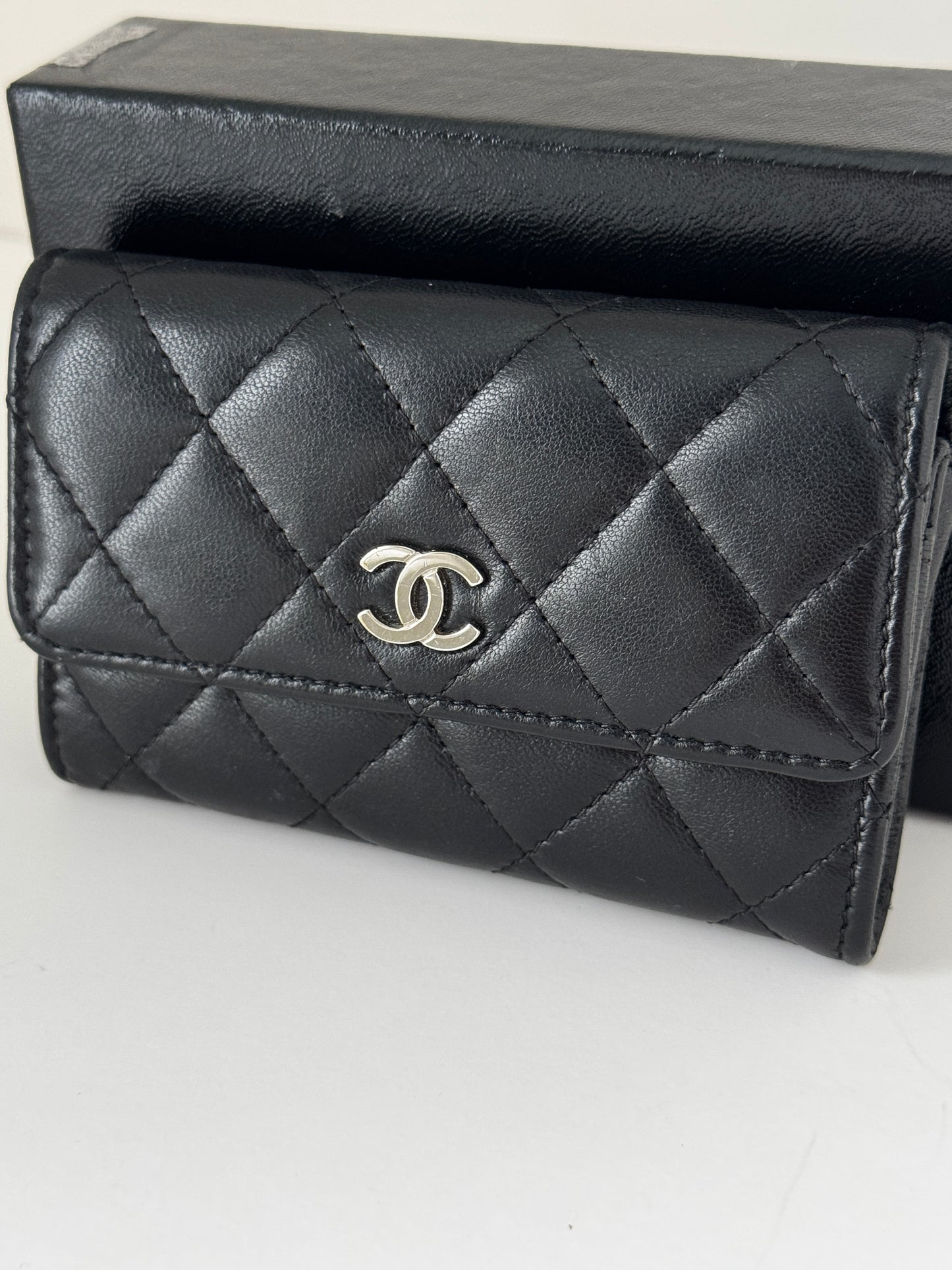 Chanel Lambskin Quilted Flap Card Holder Black