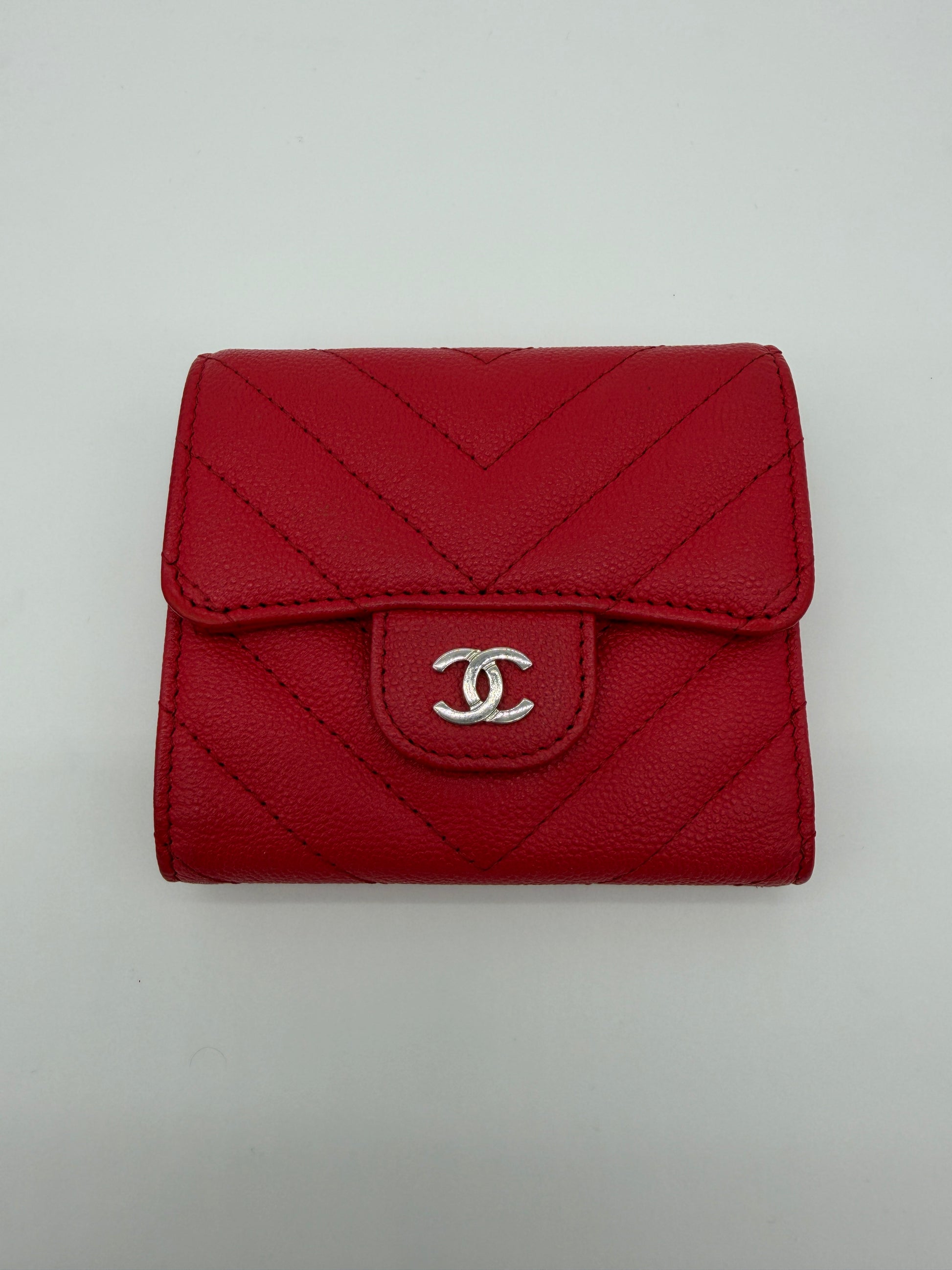 Chanel Chevron Red Flap Wallet