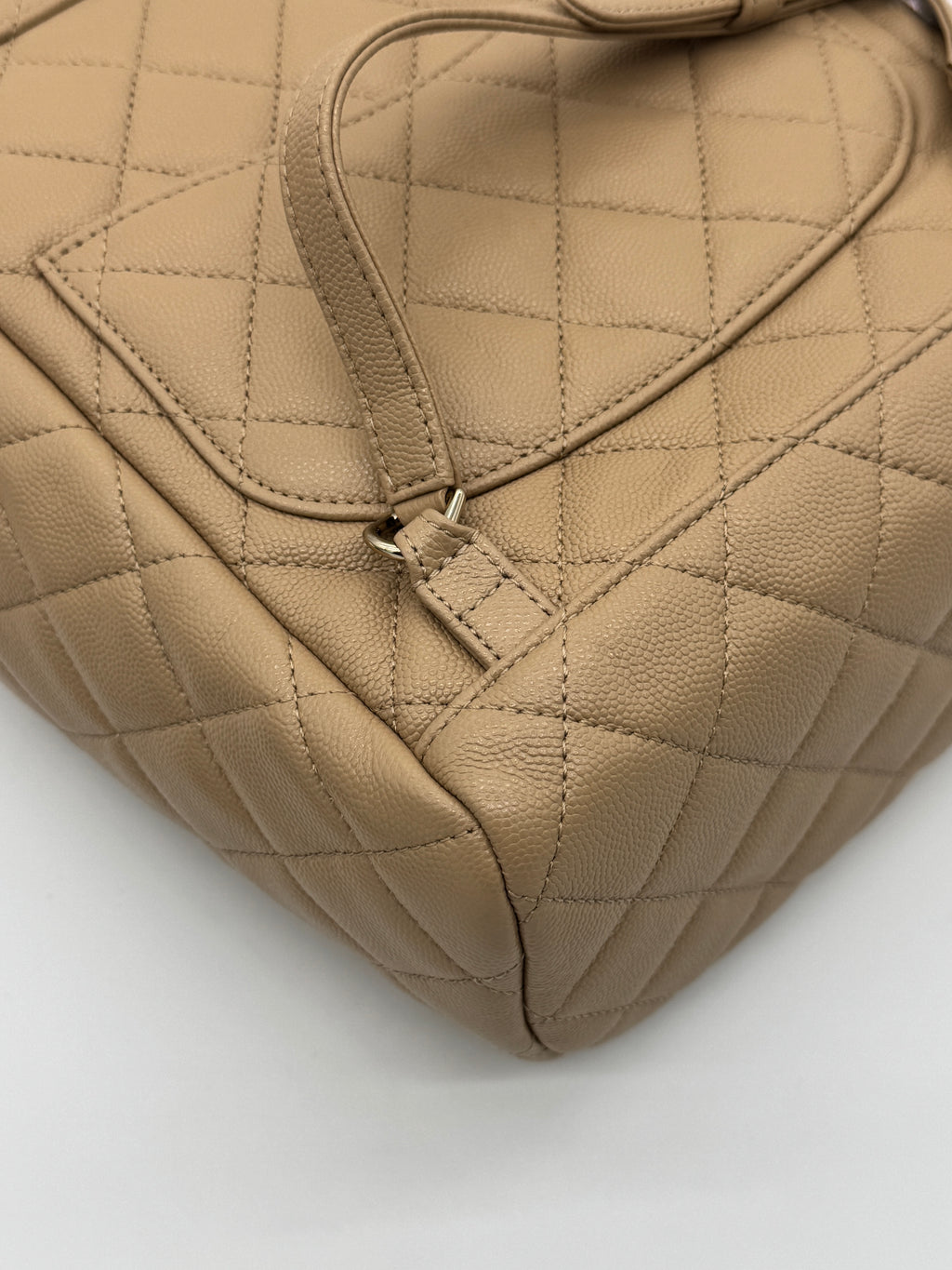 Chanel Urban Spirit Quilted Caviar Small Backpack Beige