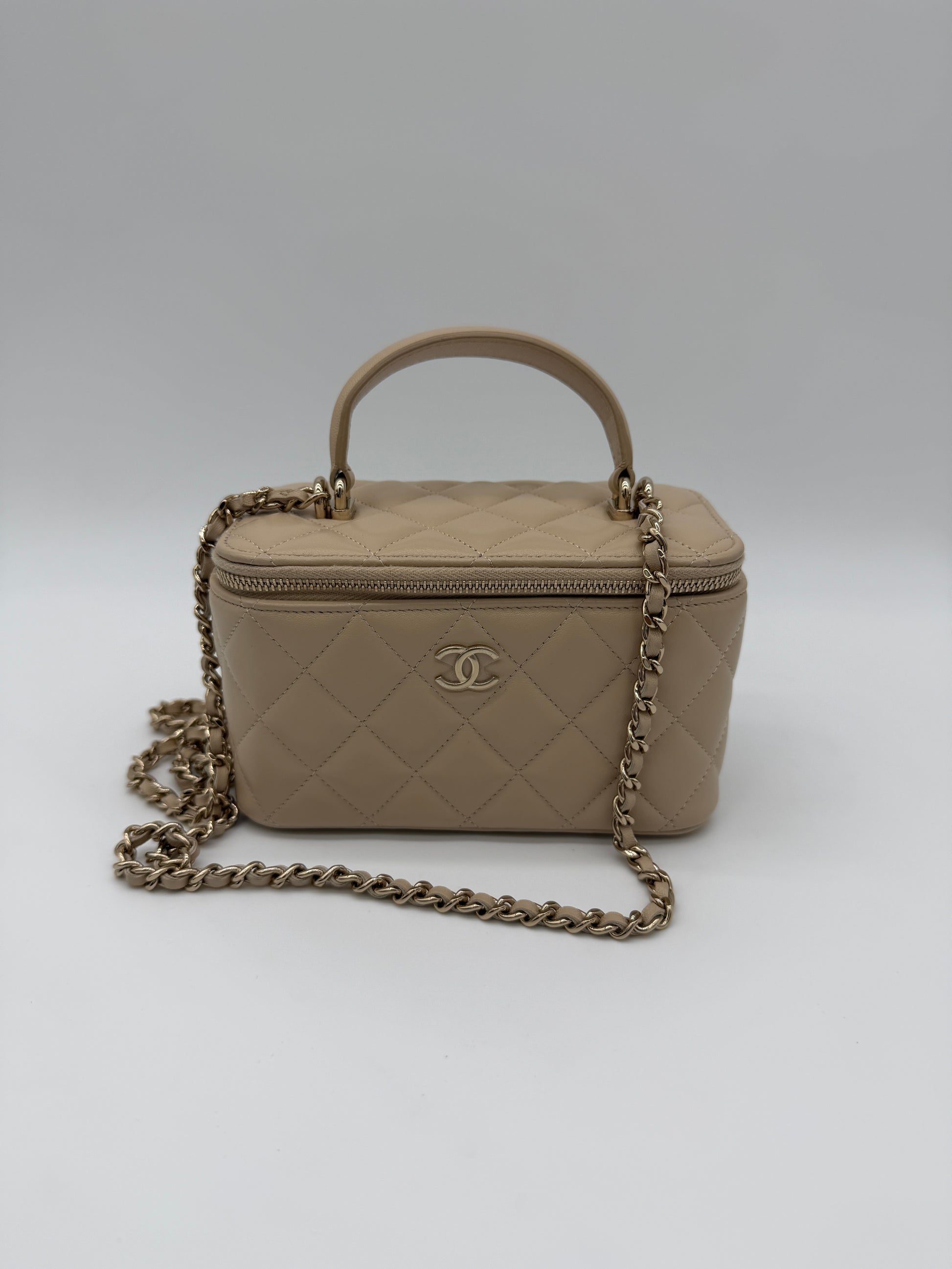 Chanel Lambskin Beige Top Handle Vanity