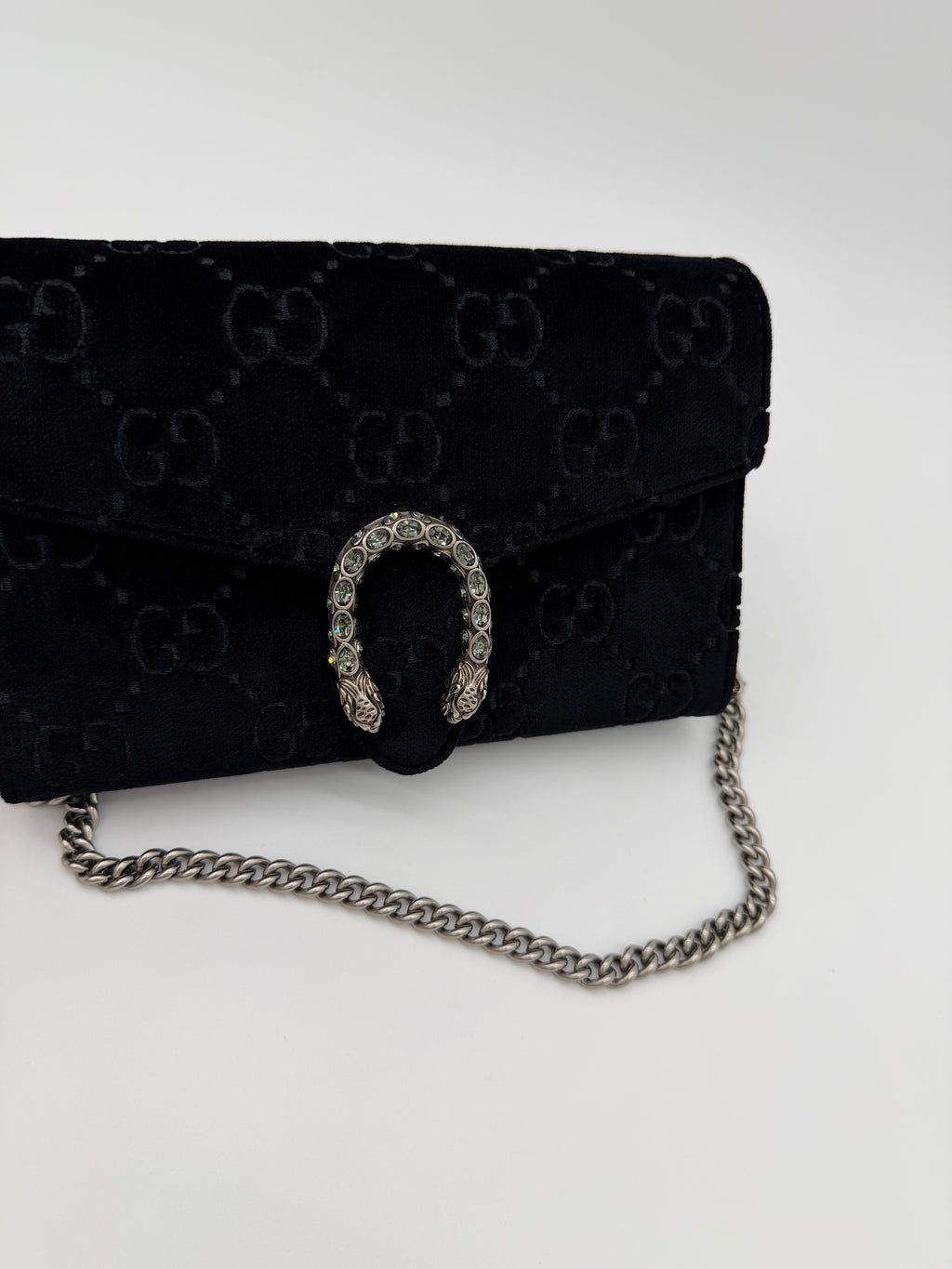 Gucci Dionysus Black Velvet Wallet on Chain