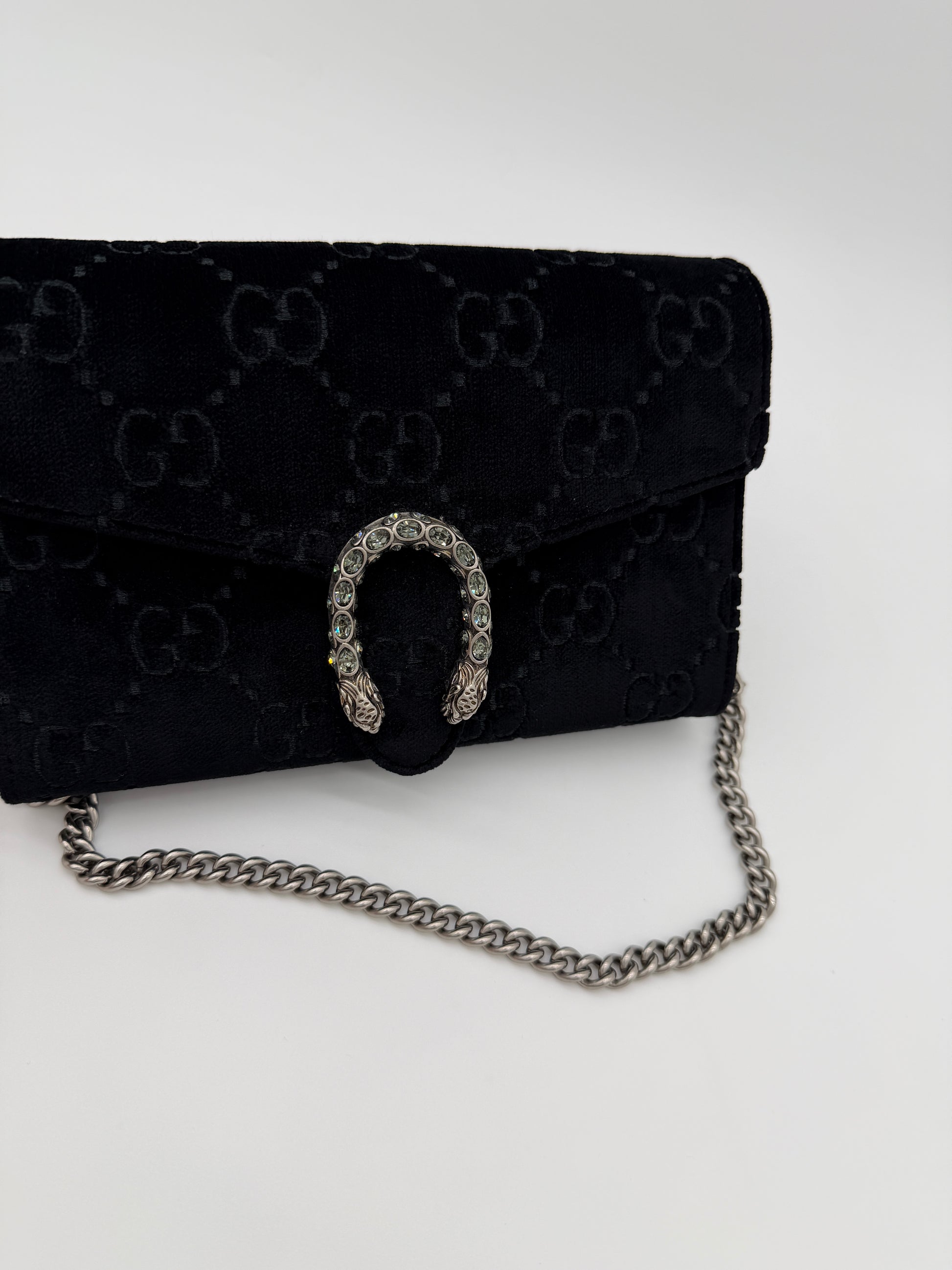 Gucci Dionysus Black Velvet Wallet on Chain