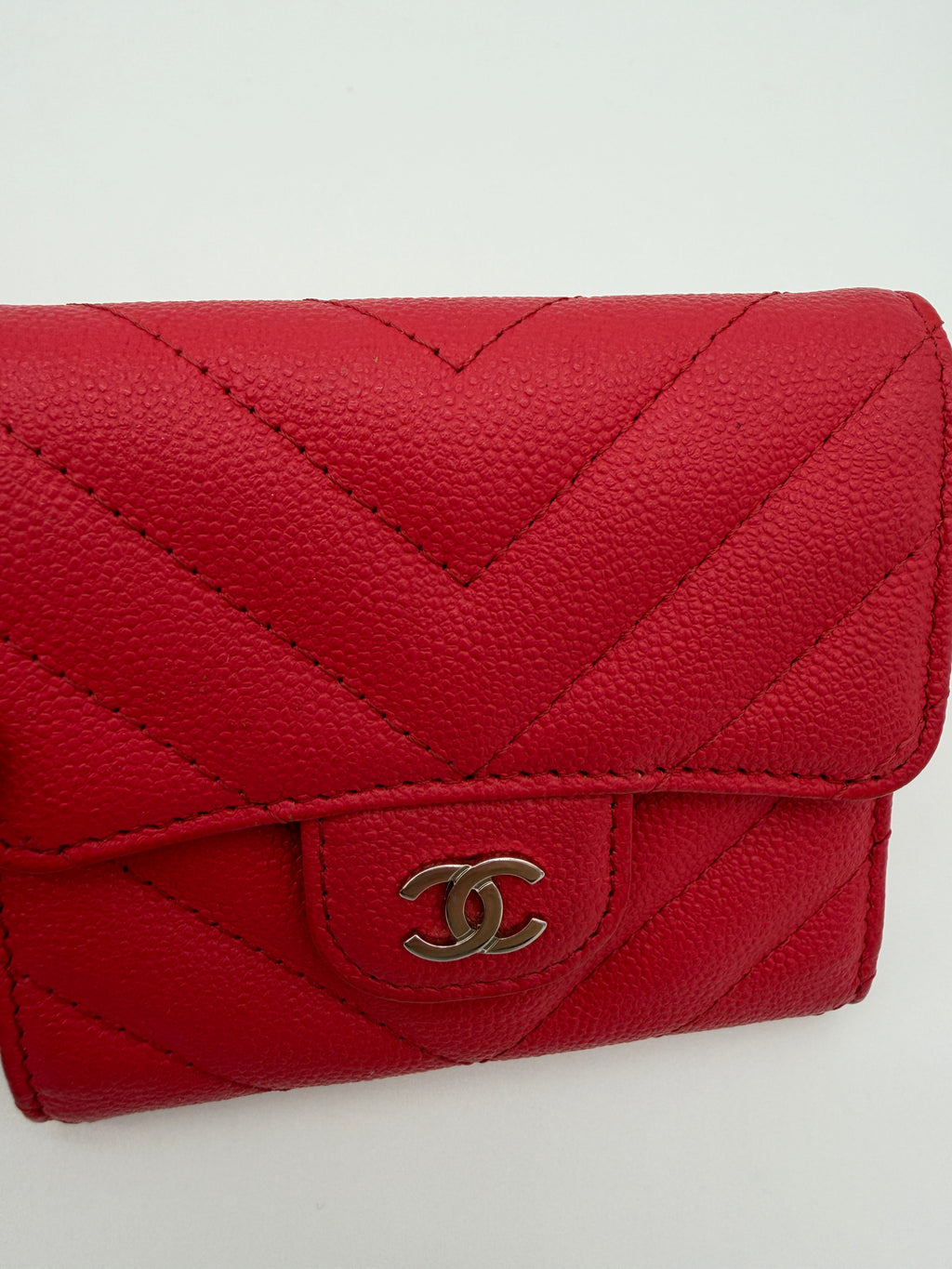 Chanel Chevron Red Flap Wallet