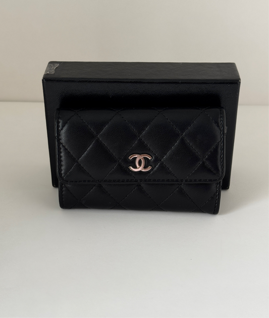 Chanel Lambskin Quilted Flap Card Holder Black