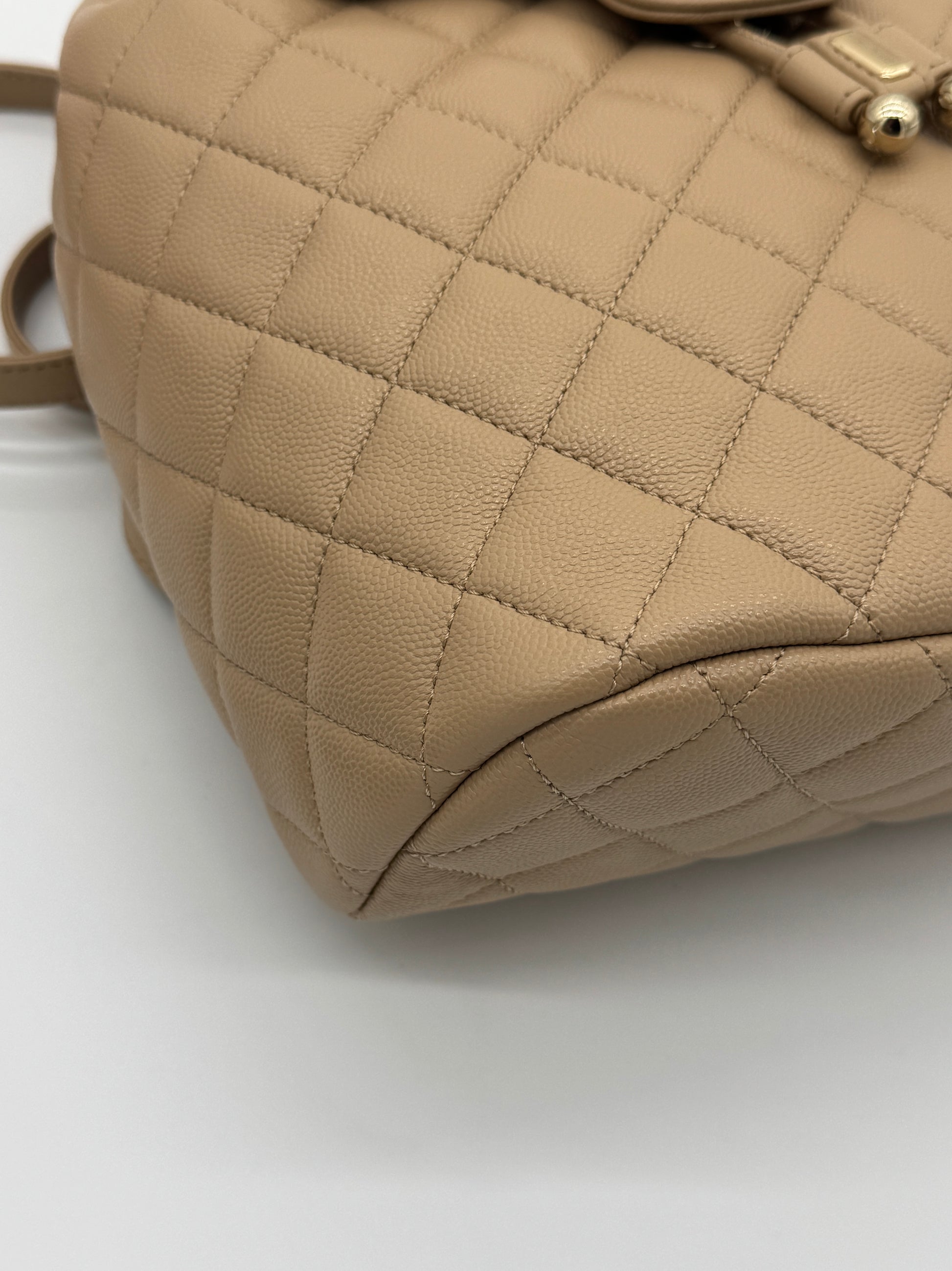 Chanel Urban Spirit Quilted Caviar Small Backpack Beige