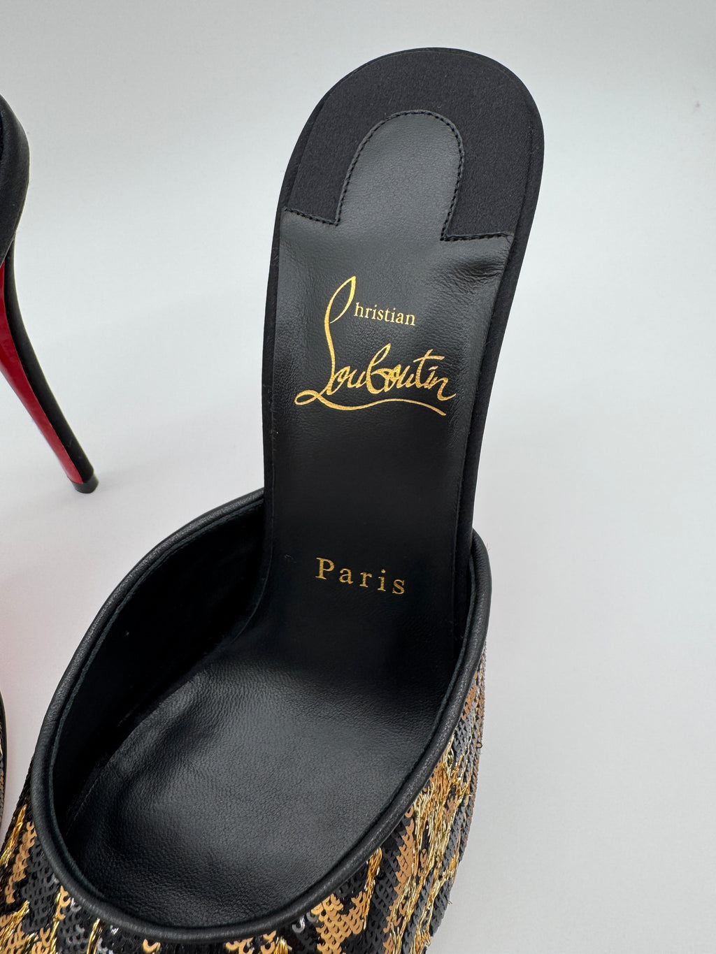 Christian Louboutin Miss Z Ocelot 100mm Sequin Animal Mules