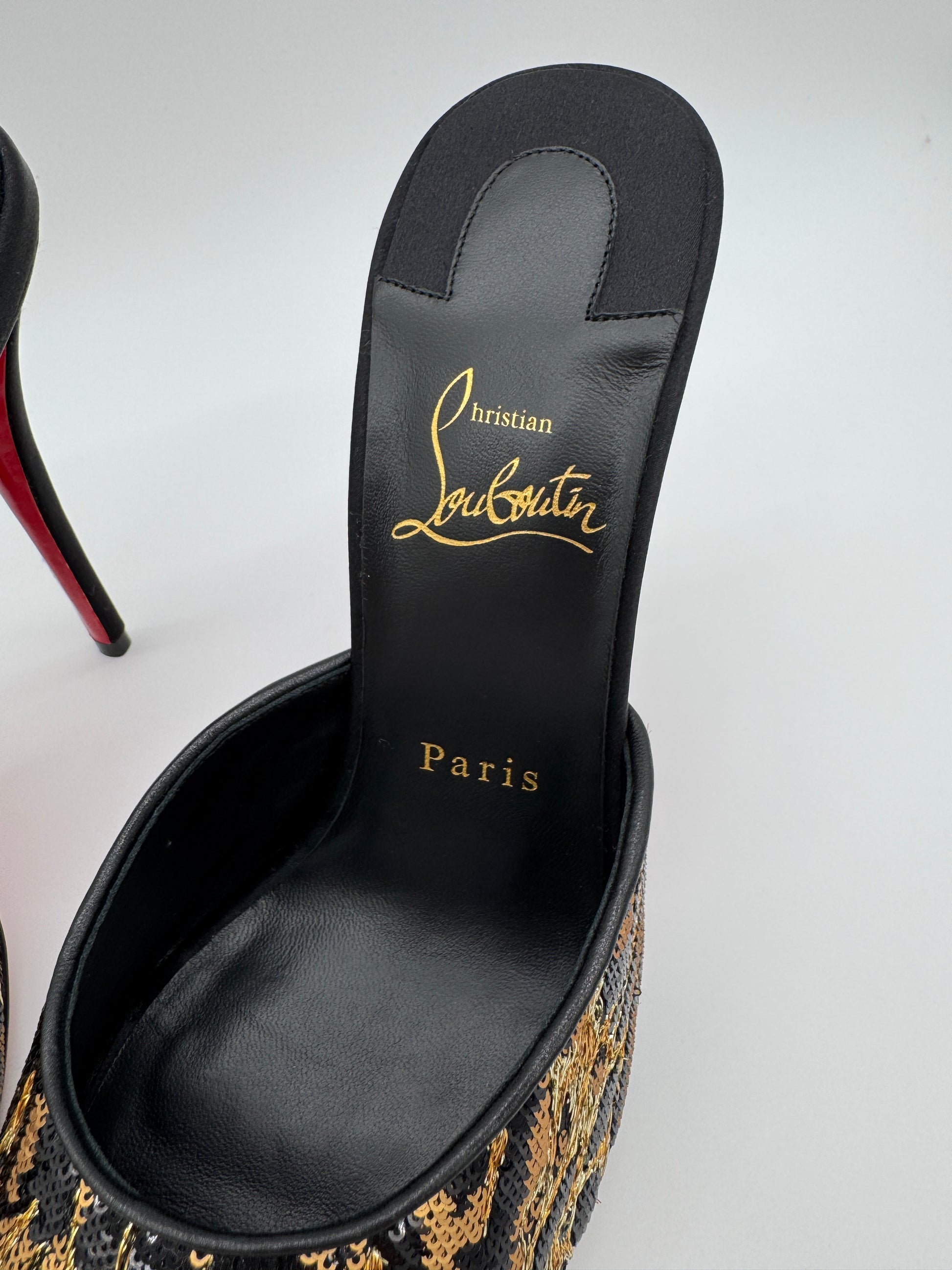 Christian Louboutin Miss Z Ocelot 100mm Sequin Animal Mules