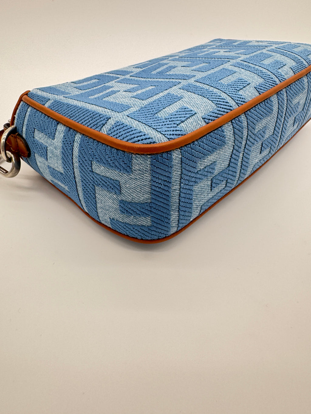 Fendi Denim Vitello King FF Embroidered Baguette