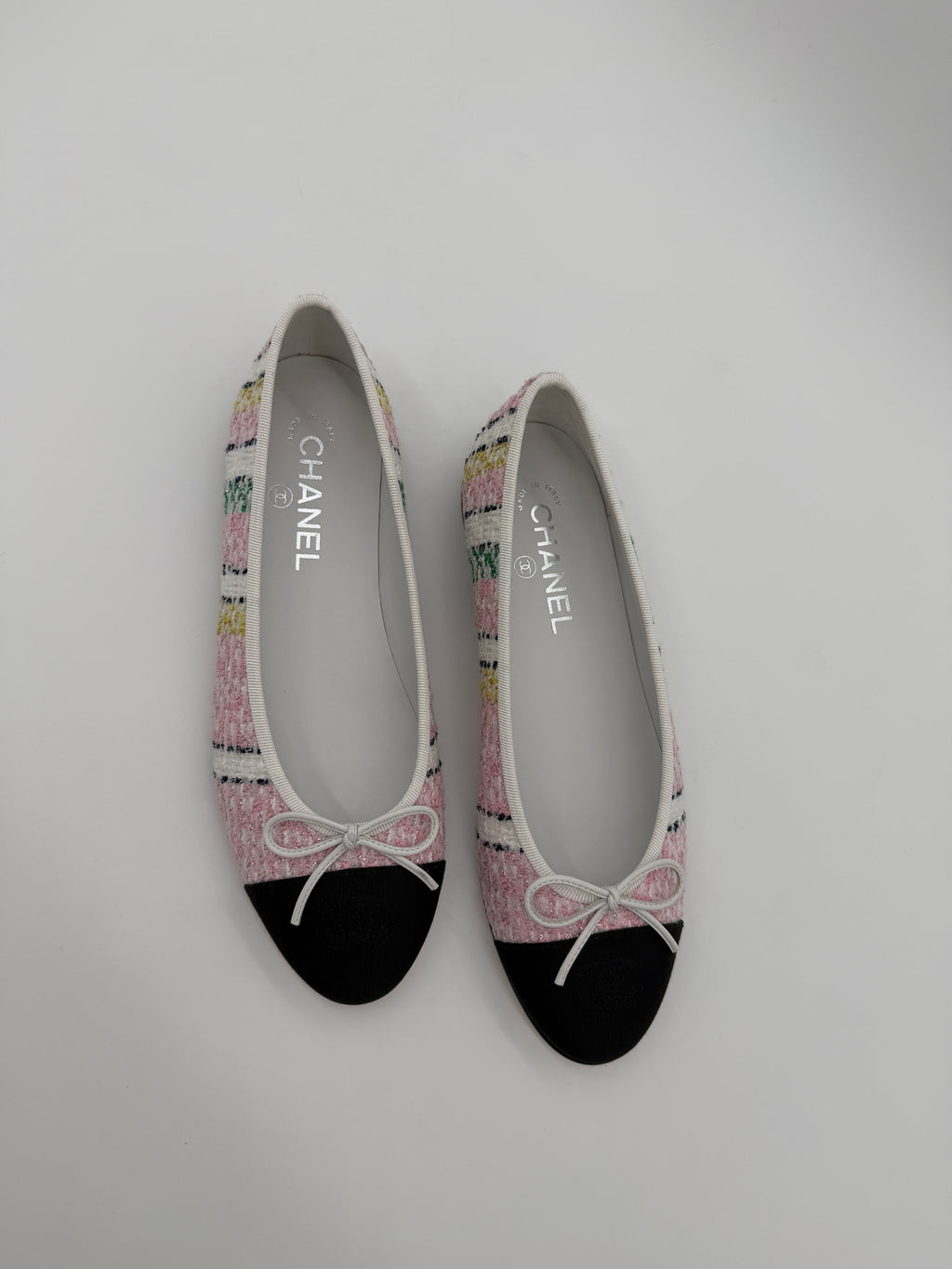 Chanel Tweed Cap Toe Ballet Flats Size 39C