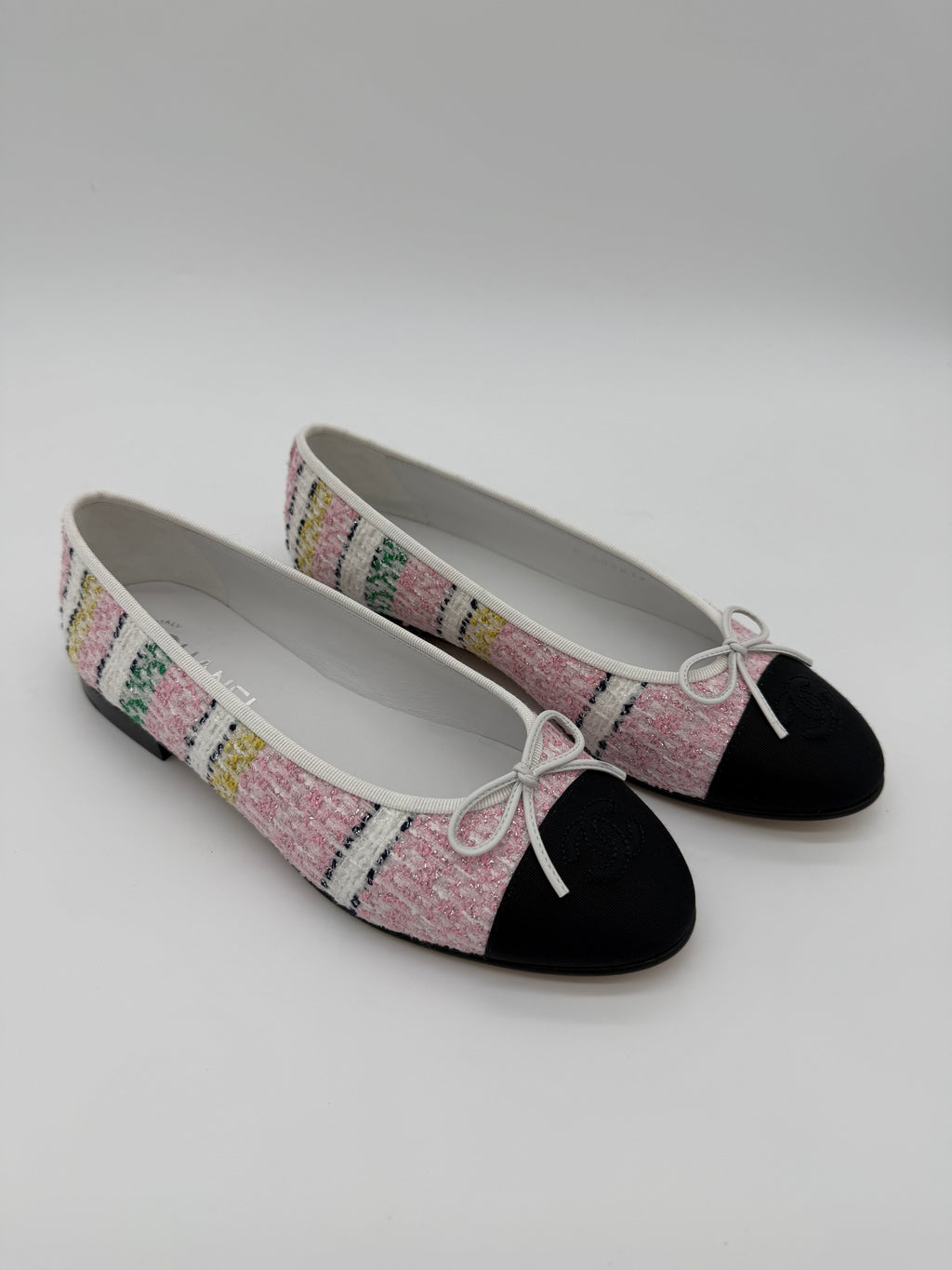 Chanel Tweed Cap Toe Ballet Flats Size 39C